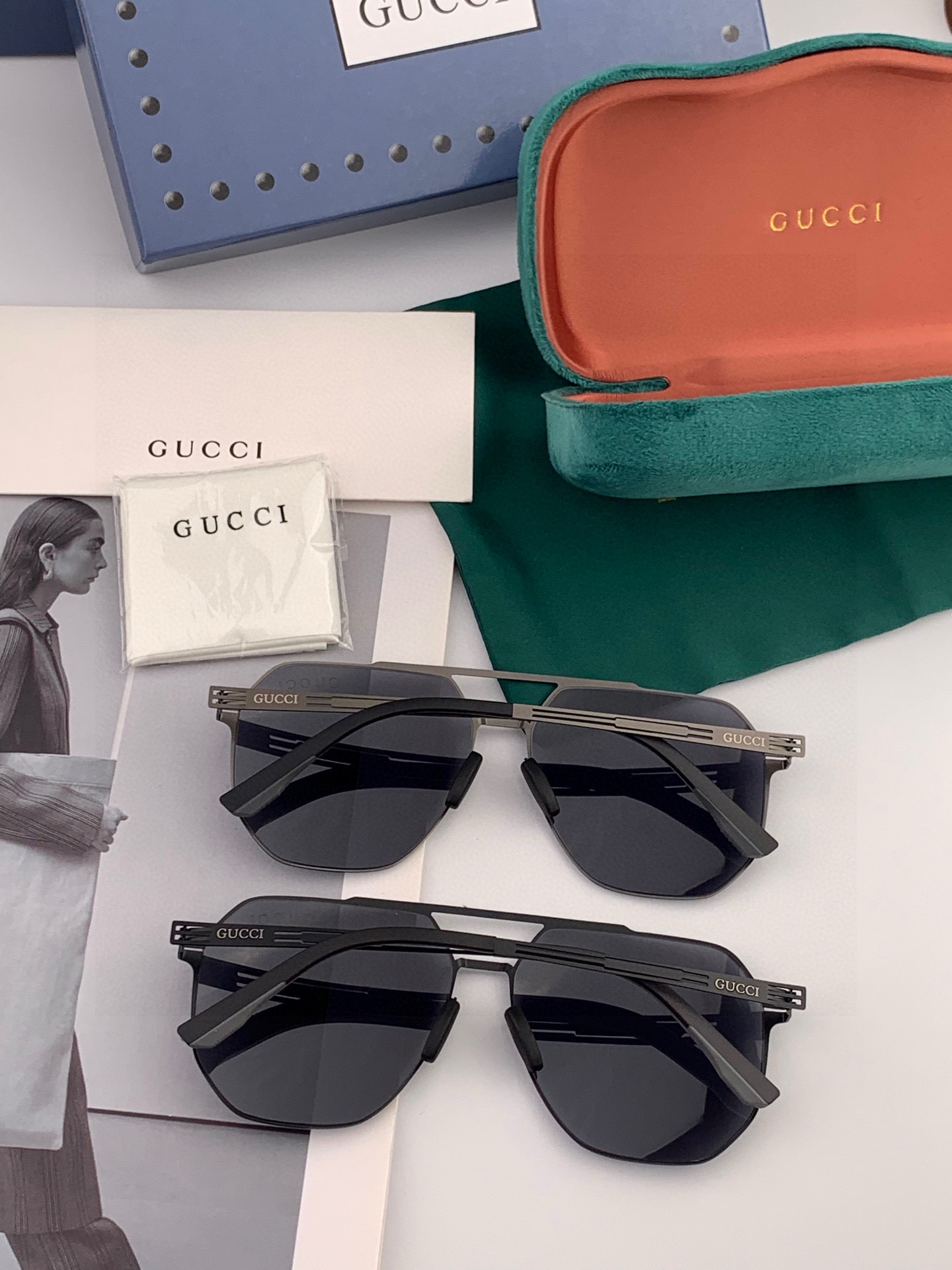         GUCCI 男款炫彩飞行员偏光太阳镜 ❤️材质：高清尼龙加厚卡槽高清偏光镜片 🌹无边框镜