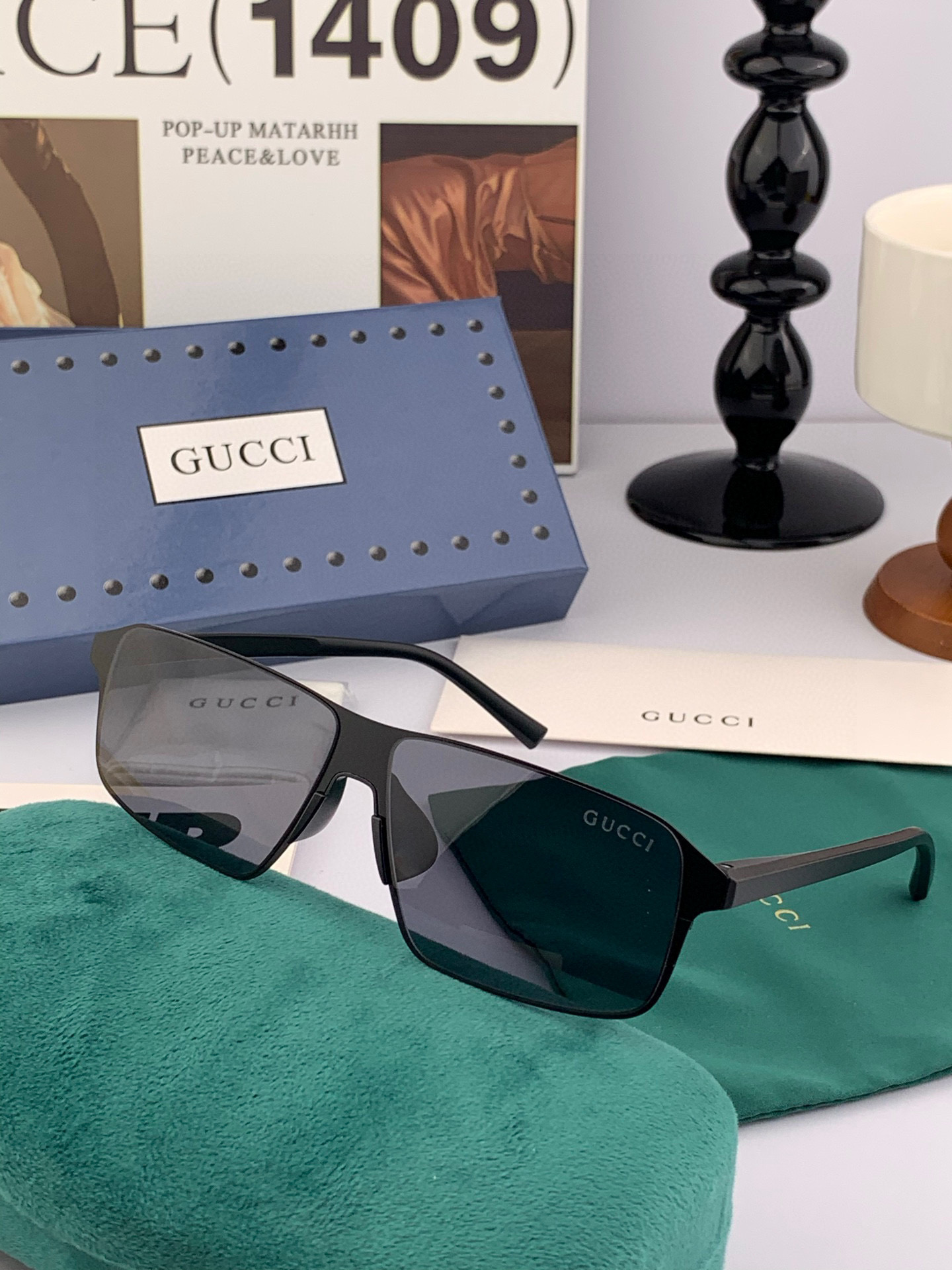         GUCCI 男款炫彩飞行员偏光太阳镜 ❤️材质：高清尼龙加厚卡槽高清偏光镜片 🌹无边框镜