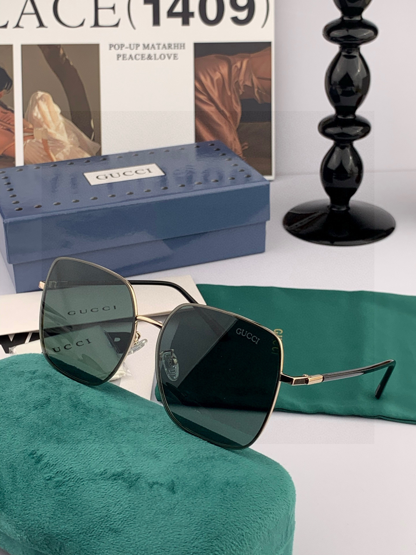        GUCCI 男款炫彩飞行员偏光太阳镜 ❤️材质：高清尼龙加厚卡槽高清偏光镜片 🌹无边框镜架