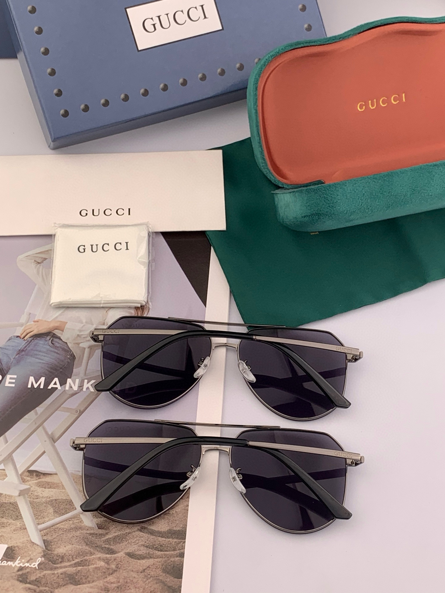         GUCCI 男款炫彩飞行员偏光太阳镜 ❤️材质：高清尼龙加厚卡槽高清偏光镜片 🌹无边框镜