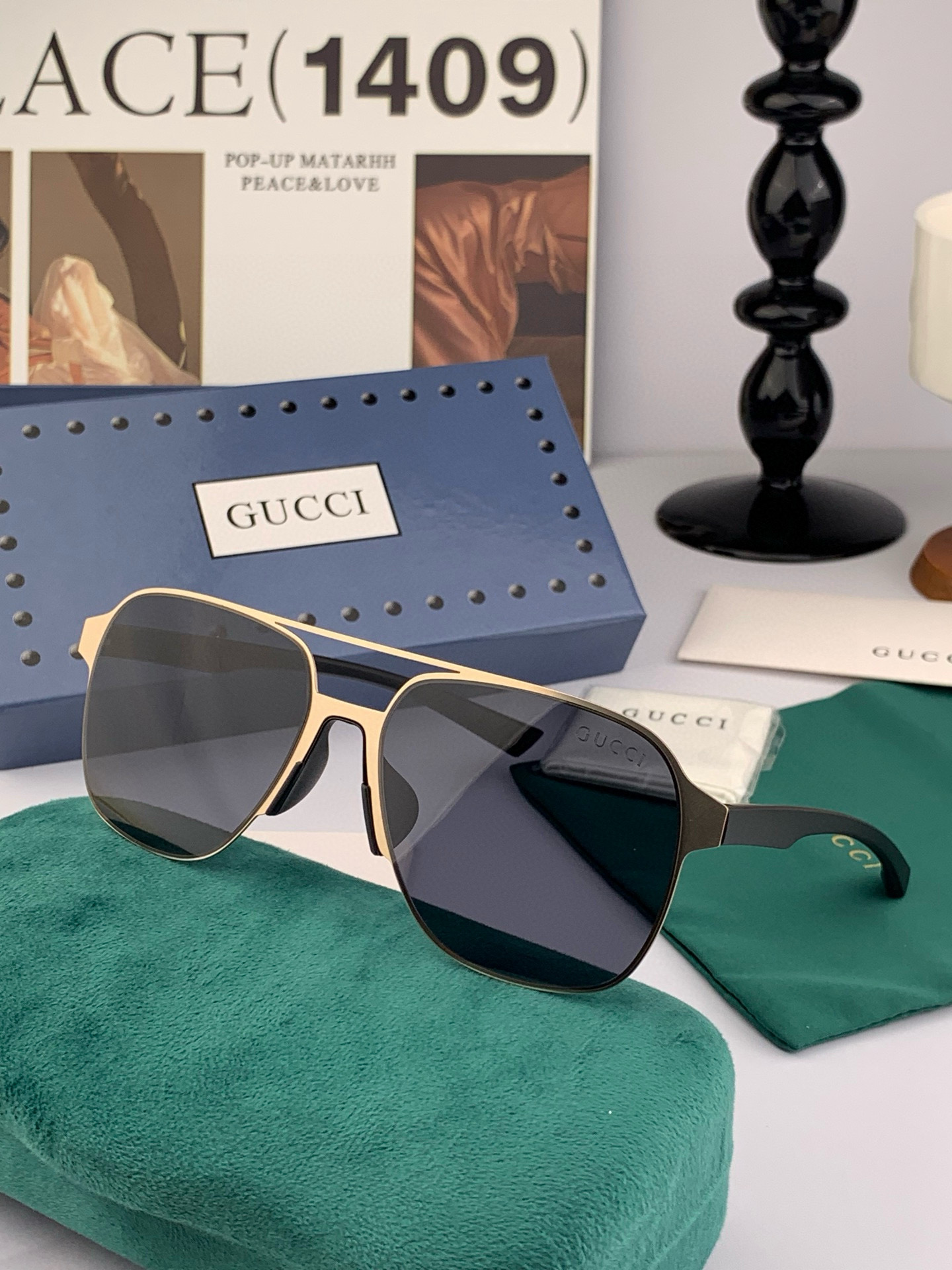         GUCCI 男款炫彩飞行员偏光太阳镜 ❤️材质：高清尼龙加厚卡槽高清偏光镜片 🌹无边框镜