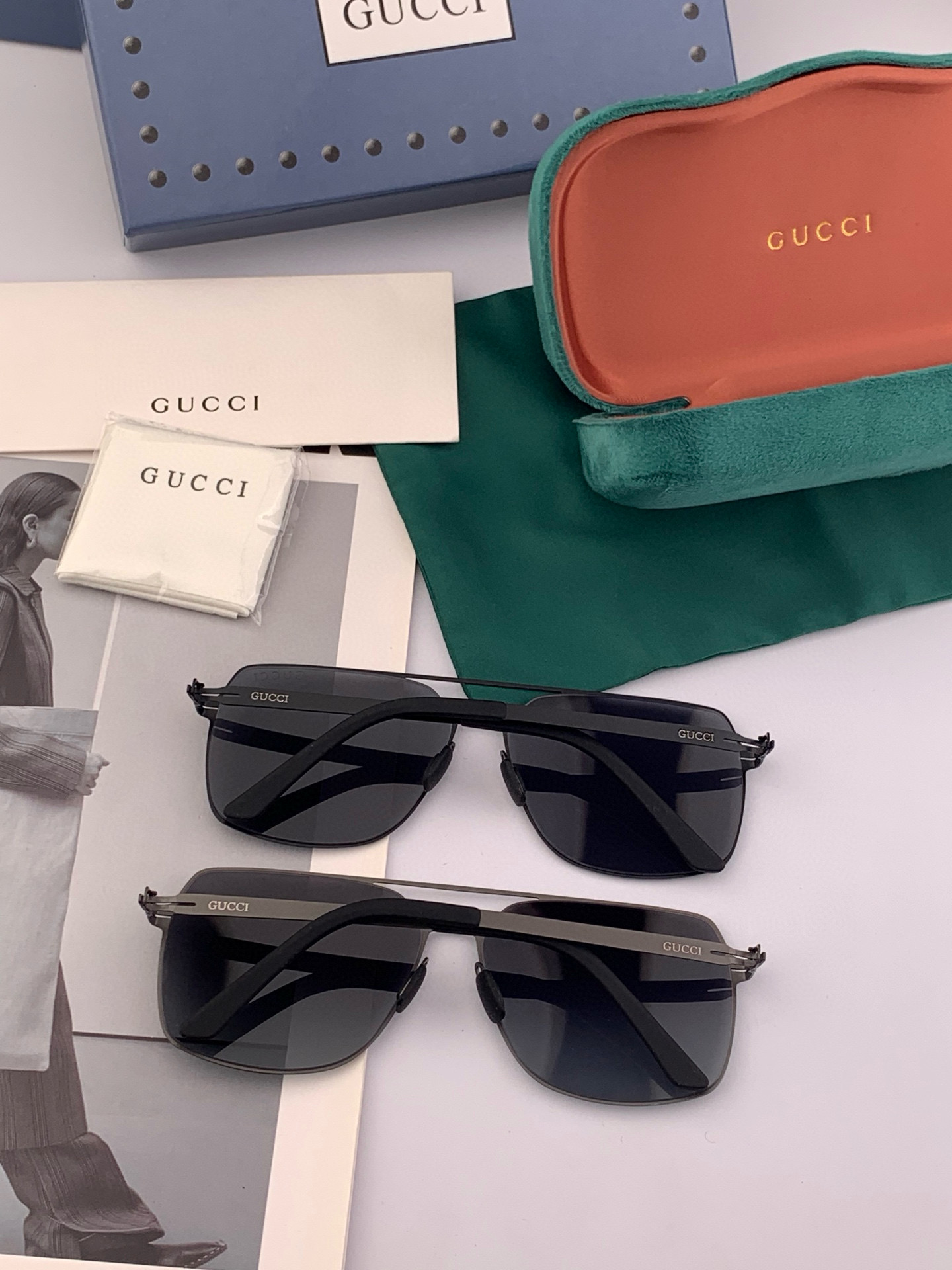         GUCCI 男款炫彩飞行员偏光太阳镜 ❤️材质：高清尼龙加厚卡槽高清偏光镜片 🌹无边框镜