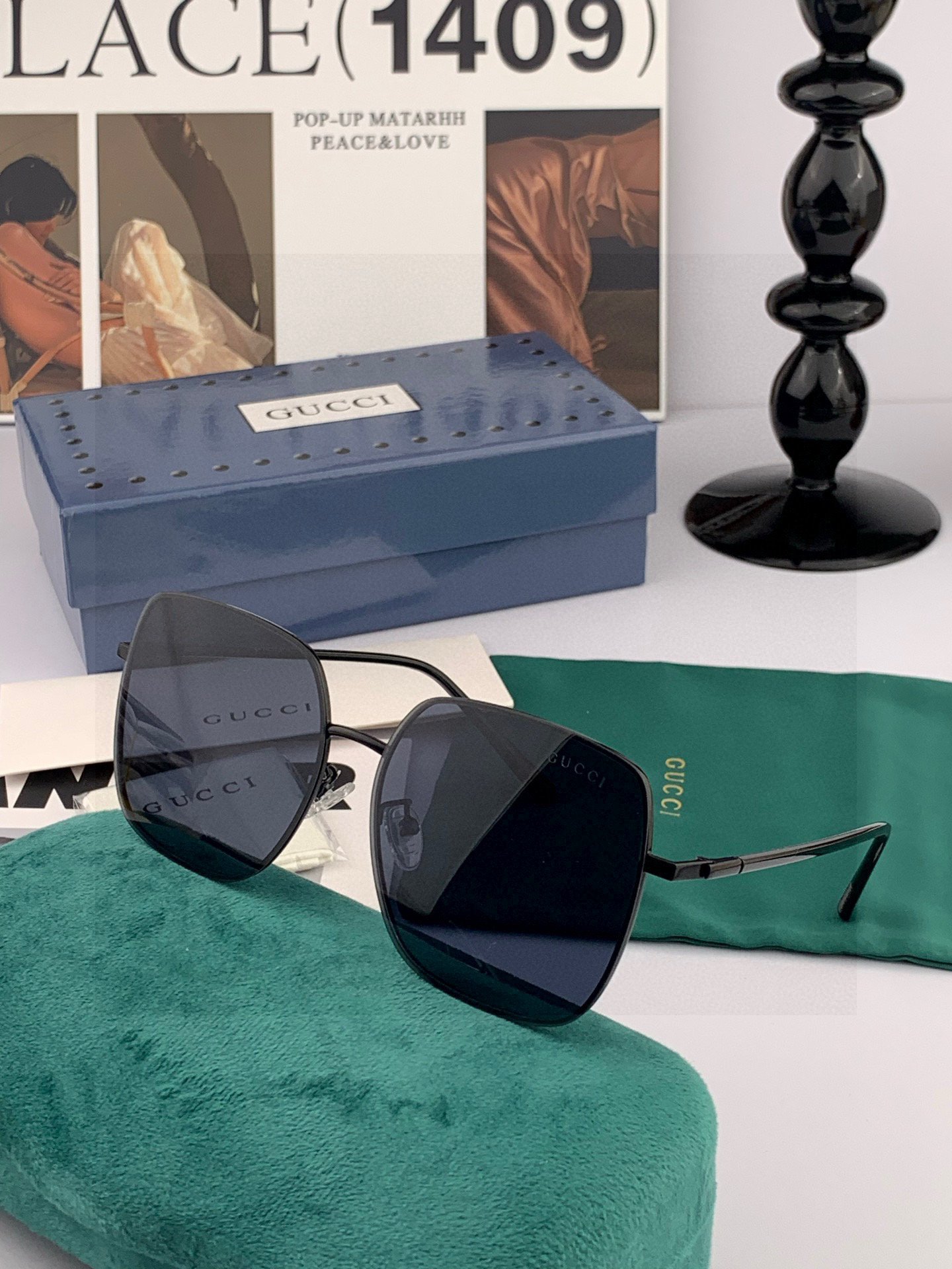        GUCCI 男款炫彩飞行员偏光太阳镜 ❤️材质：高清尼龙加厚卡槽高清偏光镜片 🌹无边框镜架