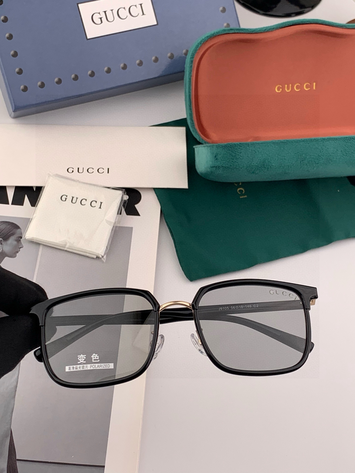   Gucci 。  高品质男女款墨镜   👍 进口宝丽来偏光镜片  。蛤蟆镜 开车钓鱼都可 。百搭显瘦