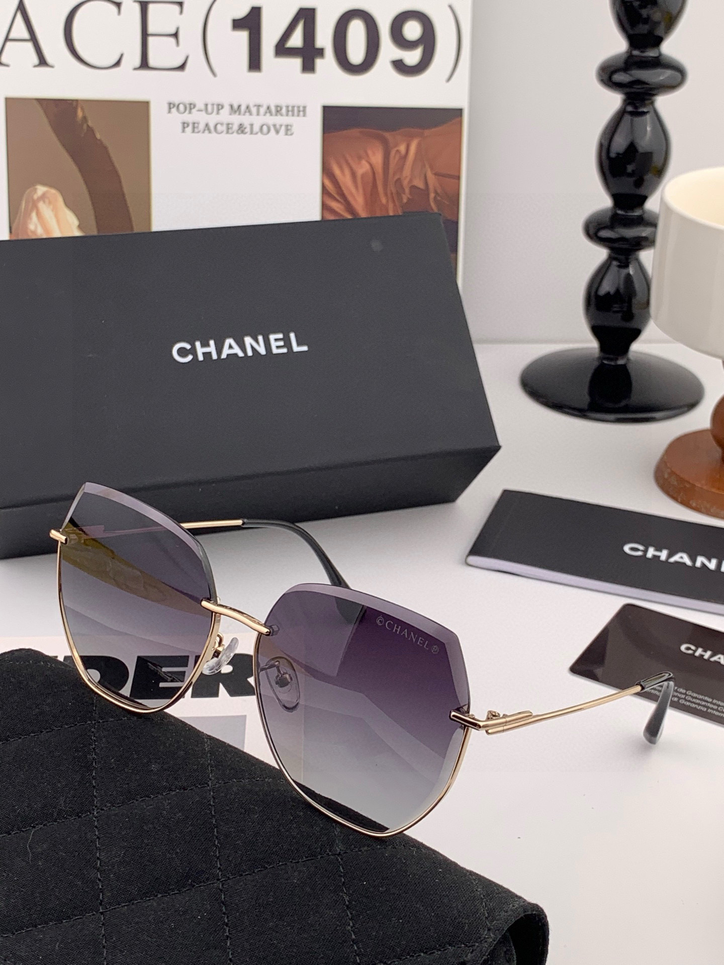 【CHANEL】香奈儿 新款尼龙偏光太眼镜，无框钻石 切边更有质感，大气女人范儿，大脸小脸都好看 ！型号