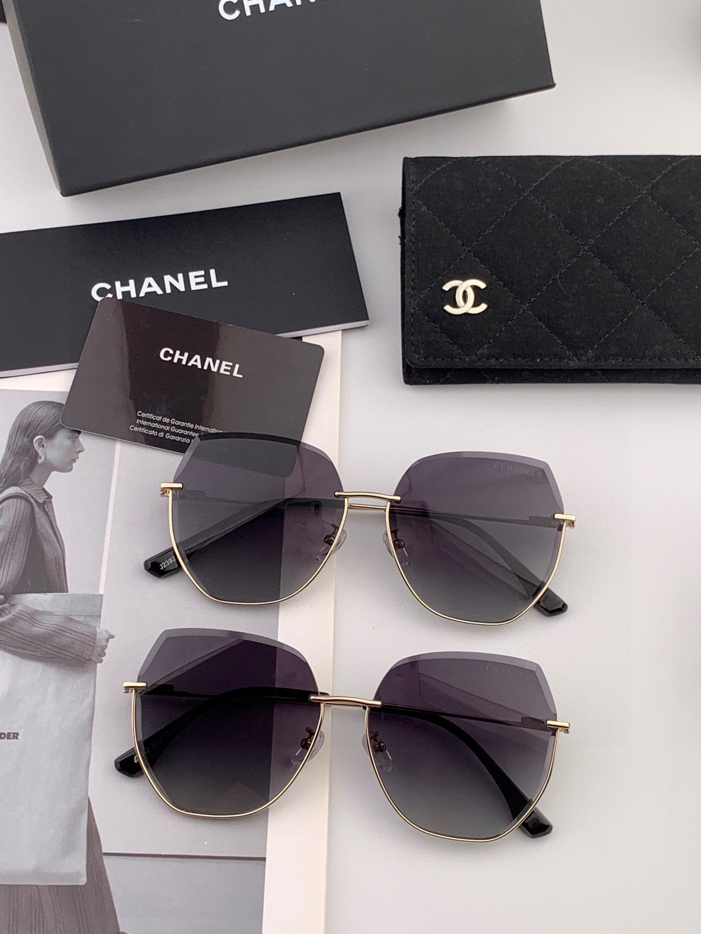 【CHANEL】香奈儿 新款尼龙偏光太眼镜，无框钻石 切边更有质感，大气女人范儿，大脸小脸都好看 ！型号