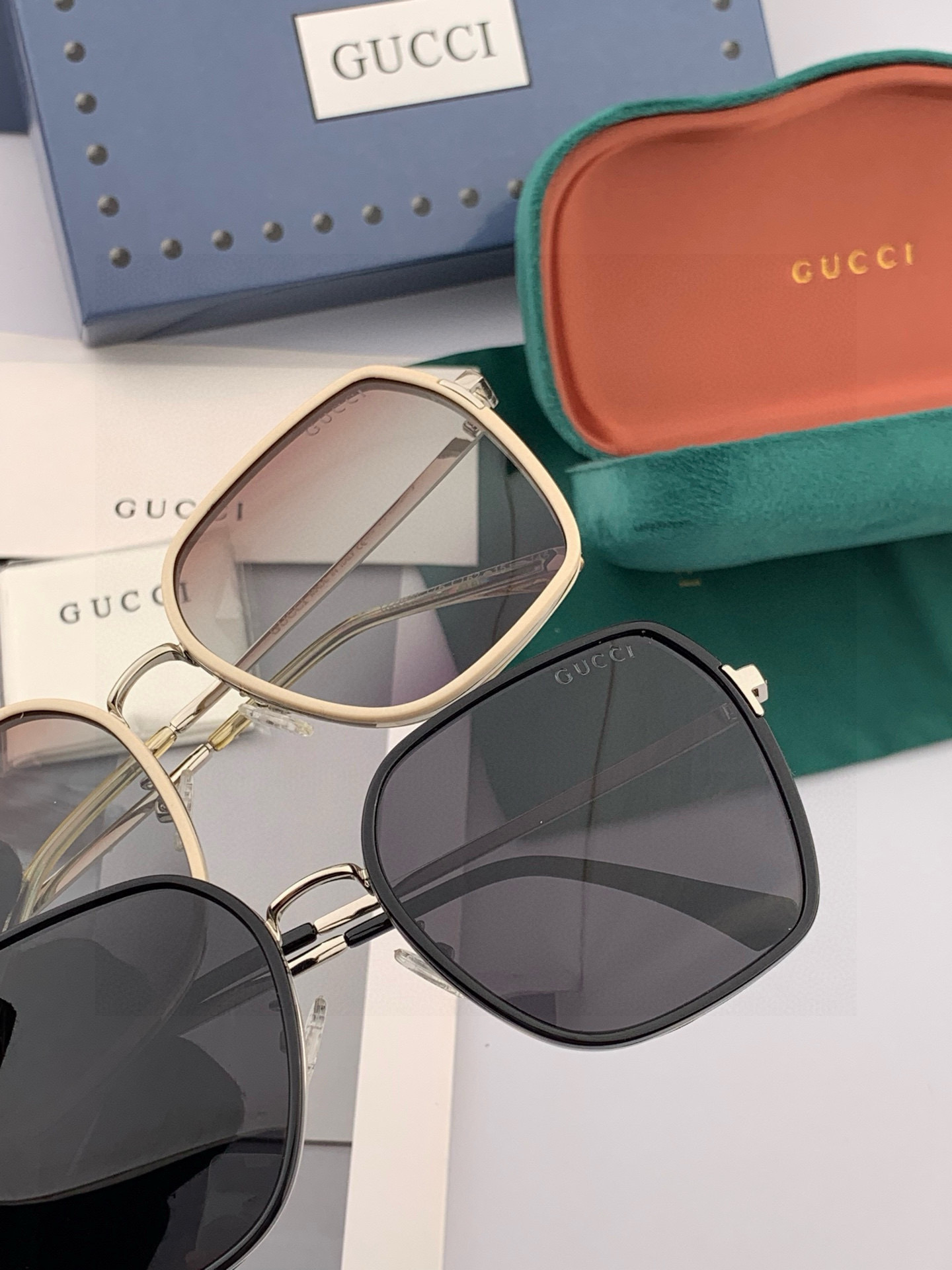 GUCCI 2025开春新款 最新款方框太阳镜 各路网红纷纷带起气场满分‼️ 俏皮甜美.上脸效果更佳.金