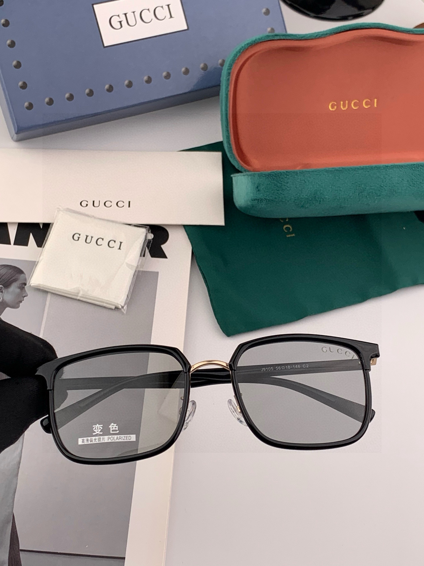 Gucci 。 高品质男女款墨镜 👍 进口宝丽来偏光镜片 。蛤蟆镜 开车钓鱼都可 。百搭显瘦墨镜韩版男士