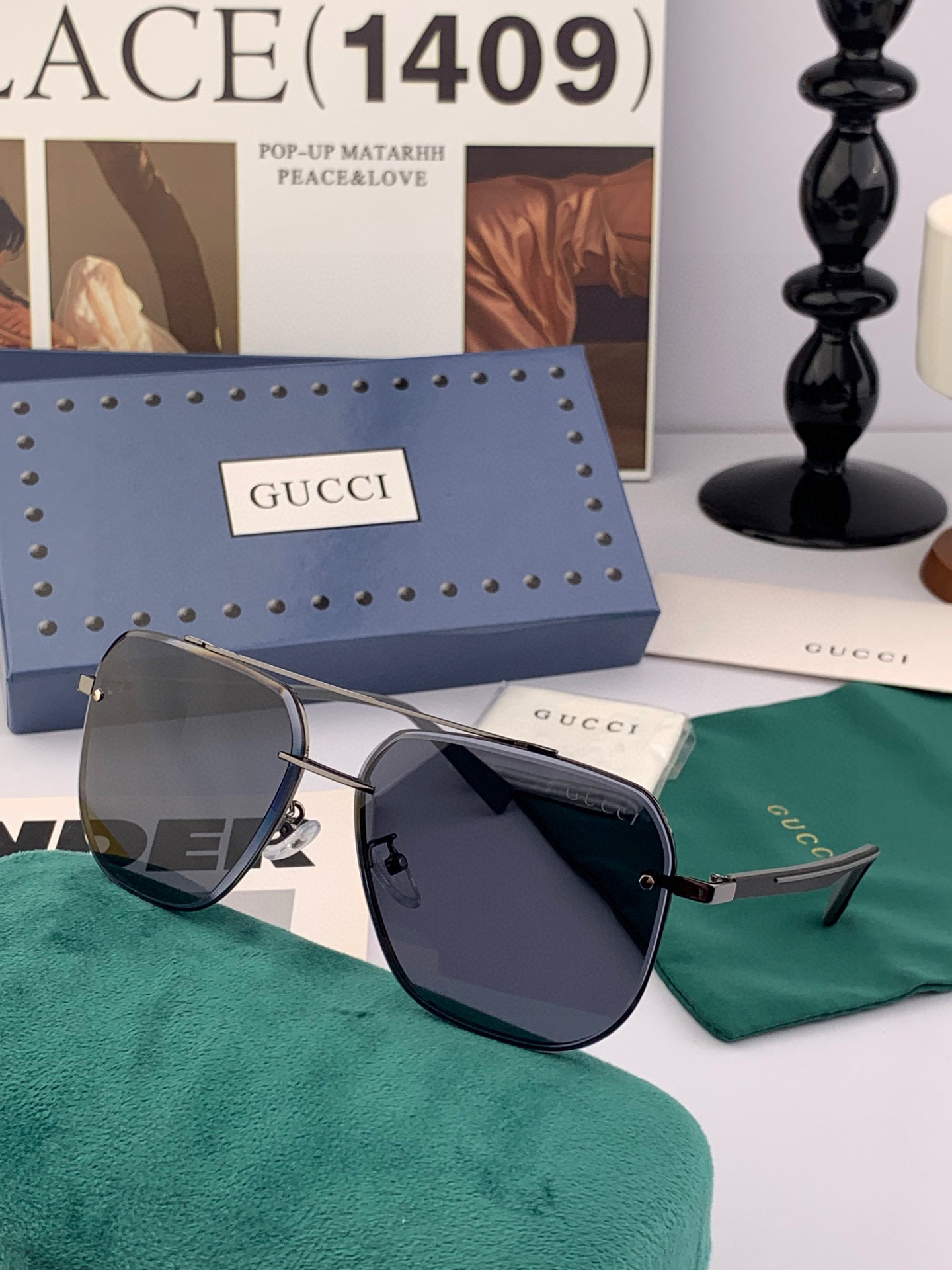 GUCCI 男款炫彩飞行员偏光太阳镜 ❤️材质：高清尼龙加厚卡槽高清偏光镜片 🌹无边框镜架💕颜 型号：G