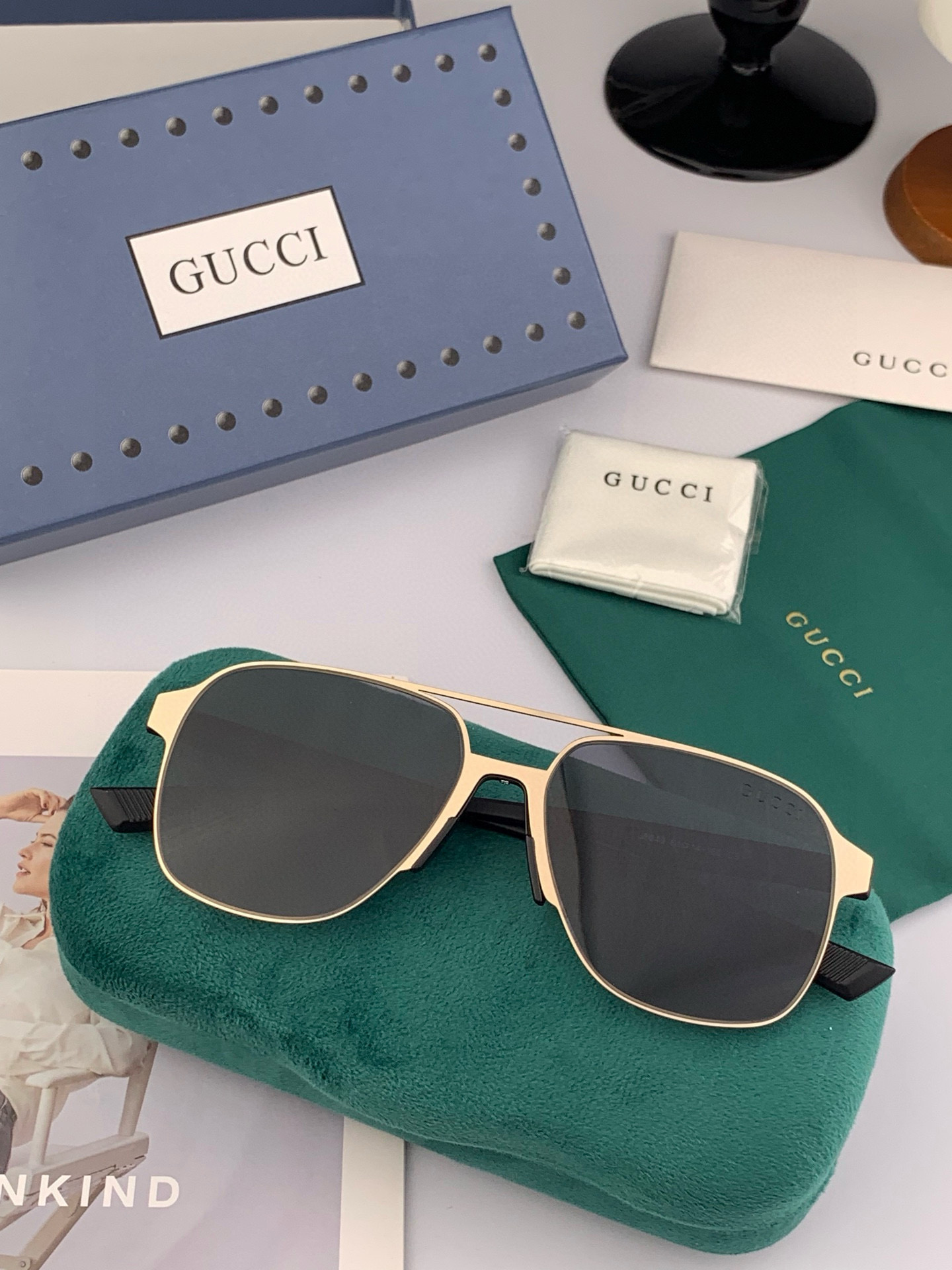 GUCCI 男款炫彩飞行员偏光太阳镜 ❤️材质：高清尼龙加厚卡槽高清偏光镜片 🌹无边框镜架💕颜👍型号：G