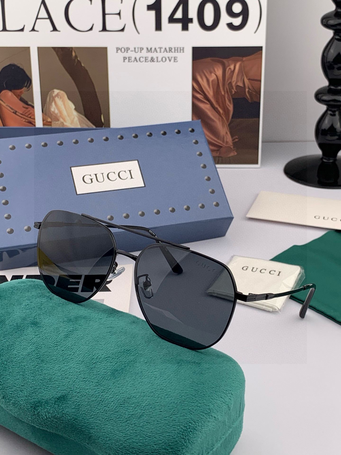 Gucci 男款炫彩飞行员偏光太阳镜 ❤️材质：高清尼龙加厚卡槽高清偏光镜片 🌹无边框镜架💕颜👍型号：G