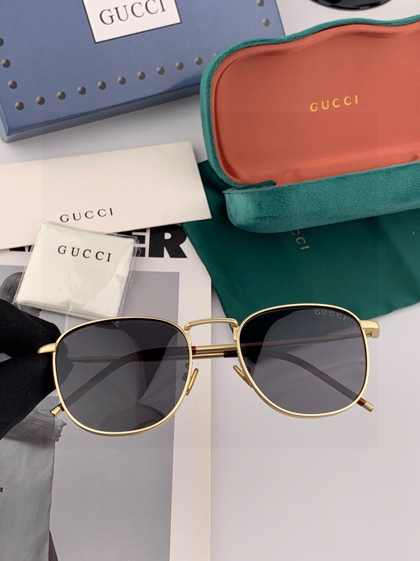 Gucci 。 高品质男女款墨镜 👍 进口宝丽来偏光镜片 。 开车钓鱼都可 。百搭显瘦墨镜韩版男士飞行员