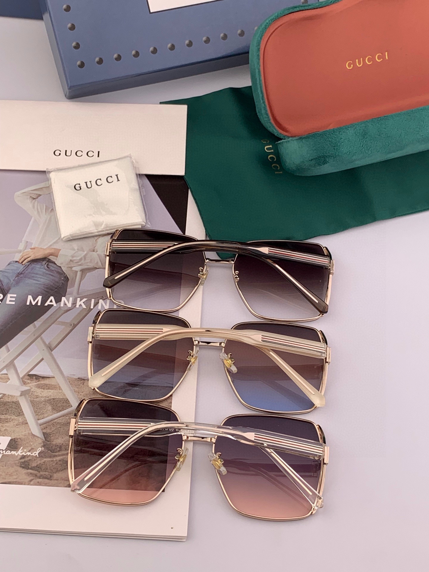 GUCC*新款太阳镜太漂亮的款,爆到断货。镜片采用尼龙材质,透光度清晰的同时又保护眼睛,镜框采用环保无磁