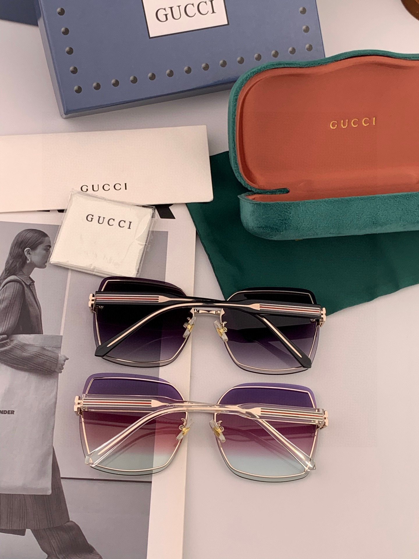 GUCC*新款太阳镜太漂亮的款,爆到断货。镜片采用尼龙材质,透光度清晰的同时又保护眼睛,镜框采用环保无磁