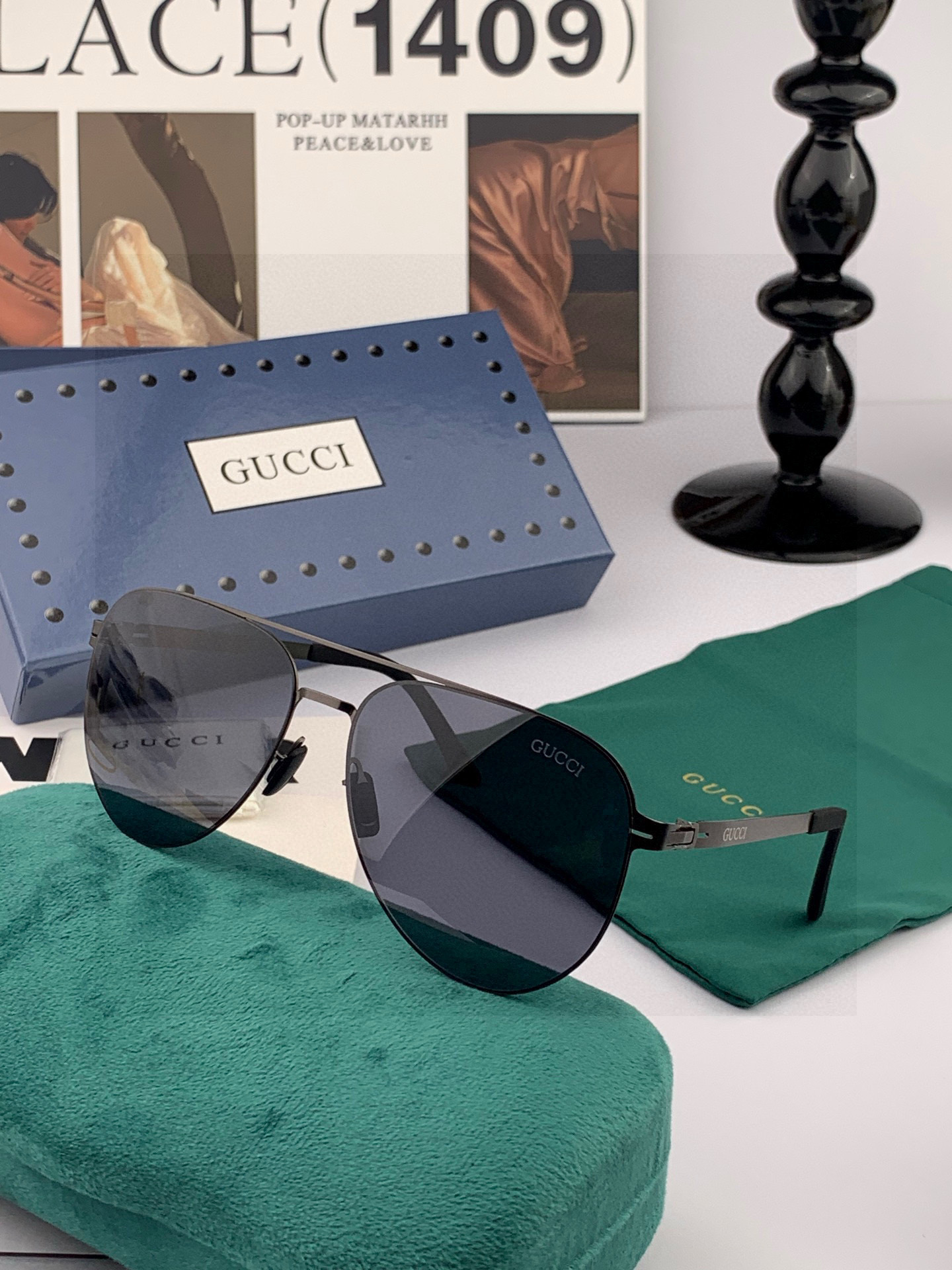 GUCCI 男款炫彩飞行员偏光太阳镜 ❤️材质：高清尼龙加厚卡槽高清偏光镜片 🌹无边框镜架💕颜👍型号：G