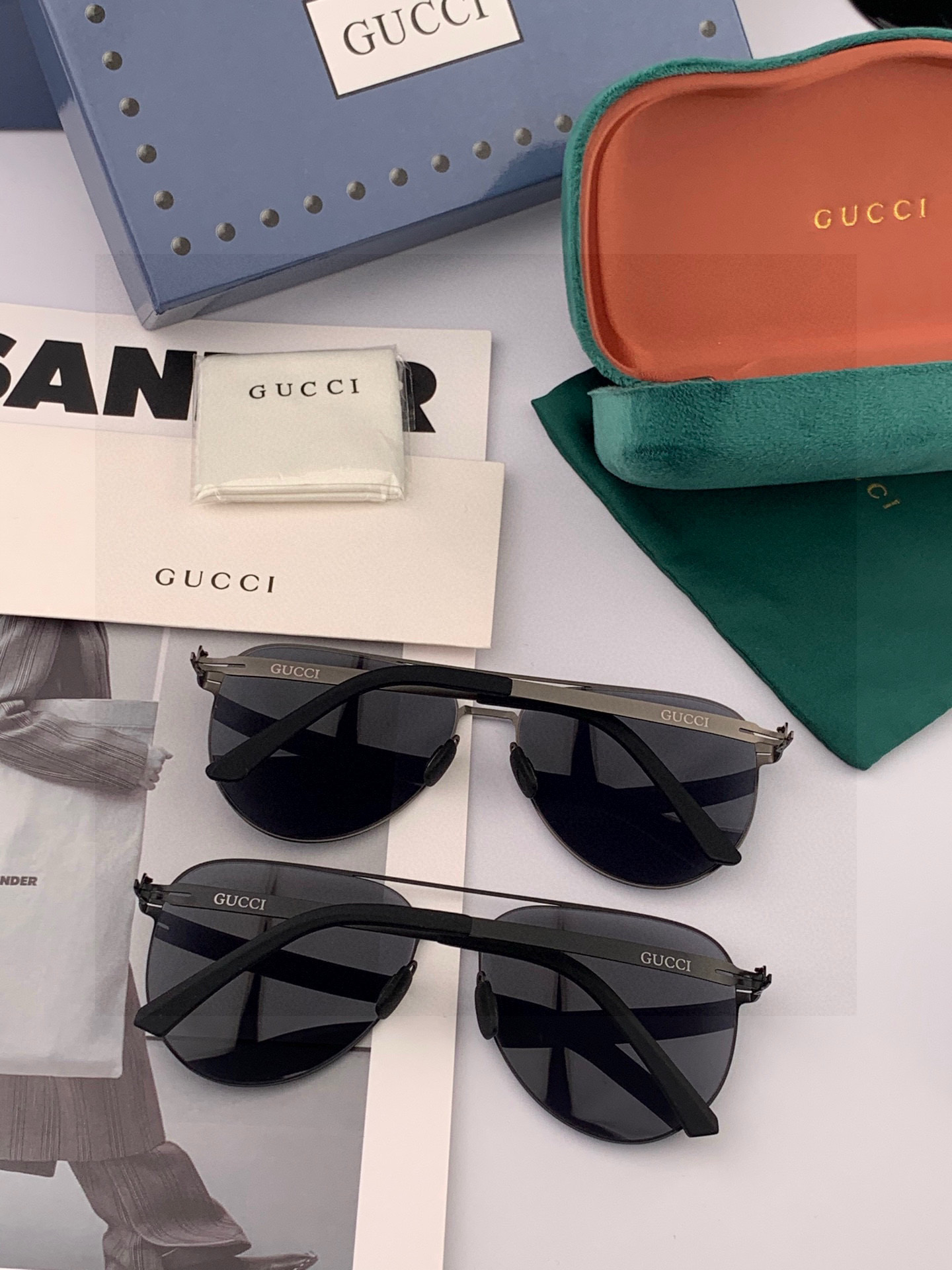 GUCCI 男款炫彩飞行员偏光太阳镜 ❤️材质：高清尼龙加厚卡槽高清偏光镜片 🌹无边框镜架💕颜👍型号：G