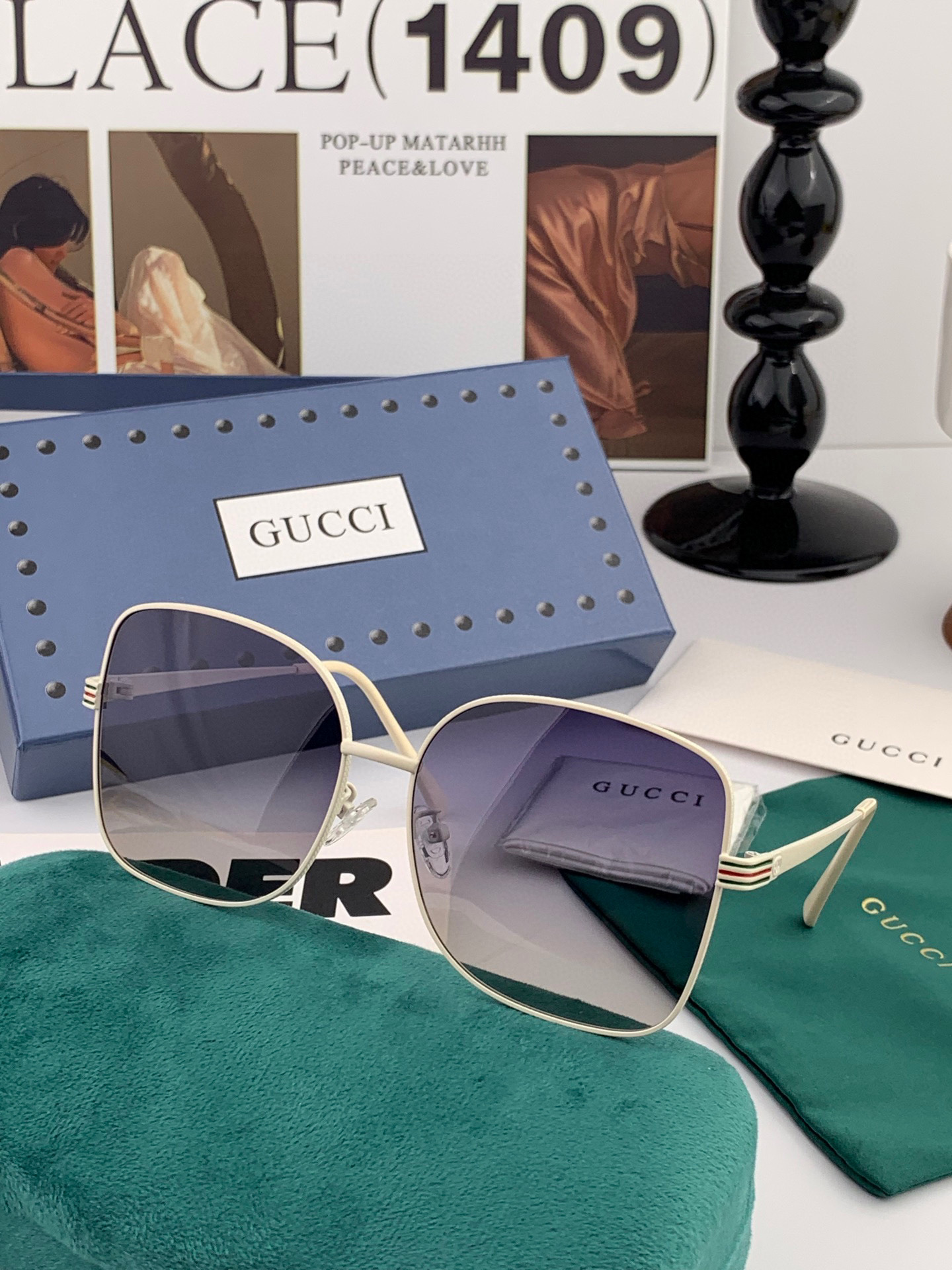 GUCCI 2025开春新款 最新款方框太阳镜 各路网红纷纷带起气场满分‼️ 俏皮甜美.上脸效果更佳.金