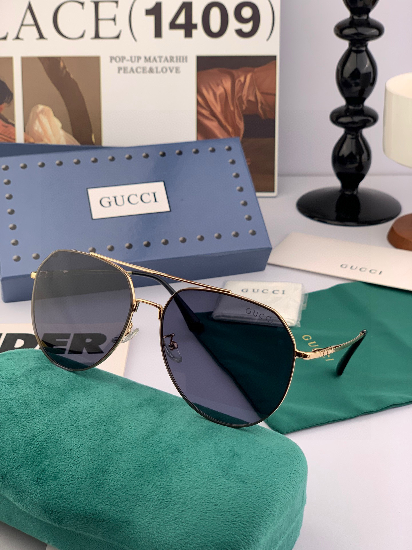 GUCCI 男款炫彩飞行员偏光太阳镜 ❤️材质：高清尼龙加厚卡槽高清偏光镜片 🌹无边框镜架💕颜👍型号：G