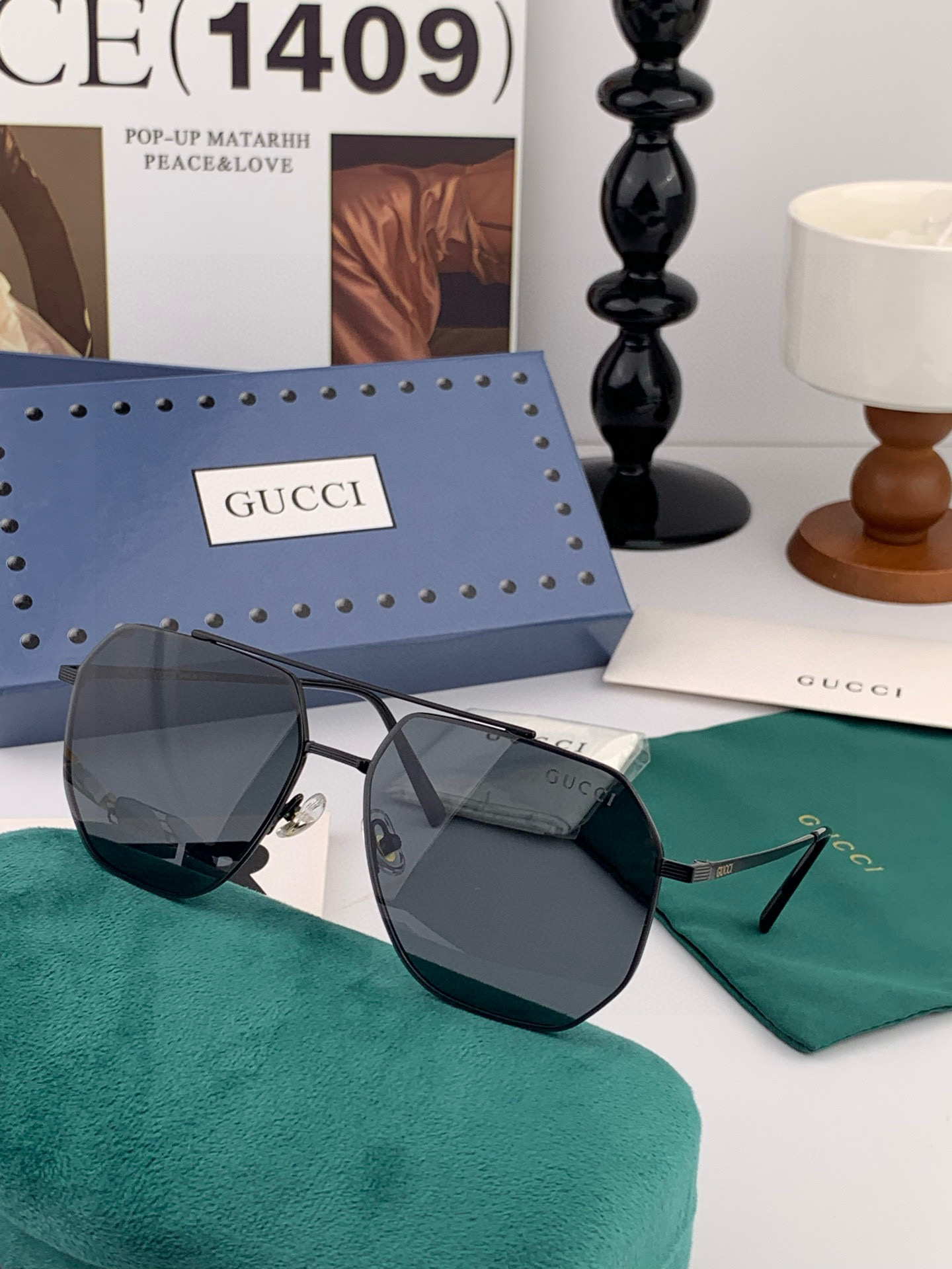 GUCCI 男款炫彩飞行员偏光太阳镜 ❤️材质：高清尼龙加厚卡槽高清偏光镜片 🌹无边框镜架💕颜👍型号：G