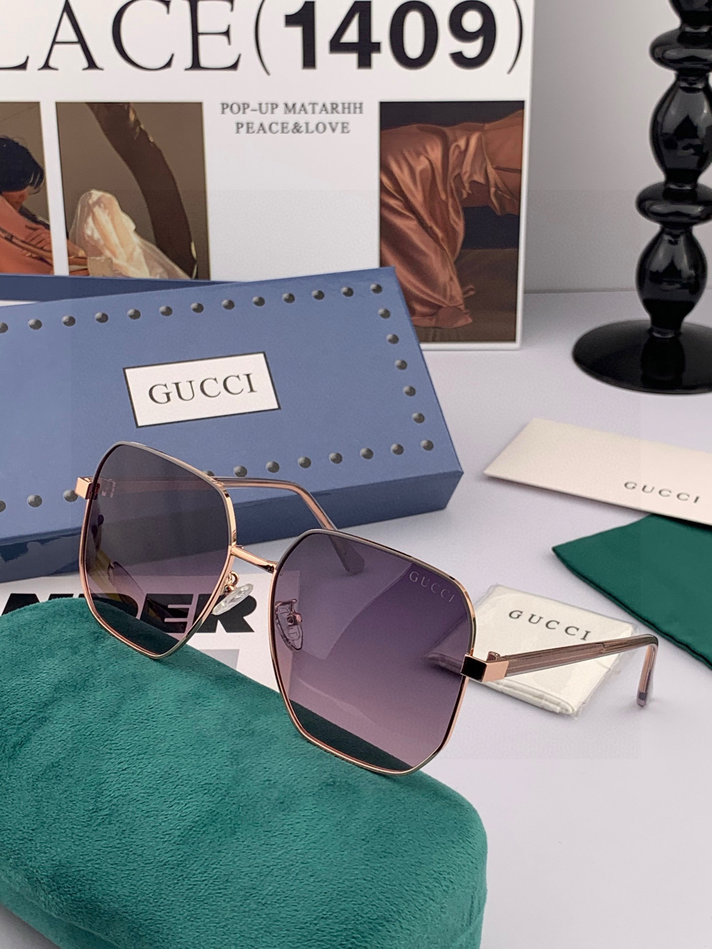 【偏光系列】Gucci 经典的方框设计，不挑脸型，无论搭配大衣还是连衣裙都非常显气质尼龙偏光镜片预防紫外