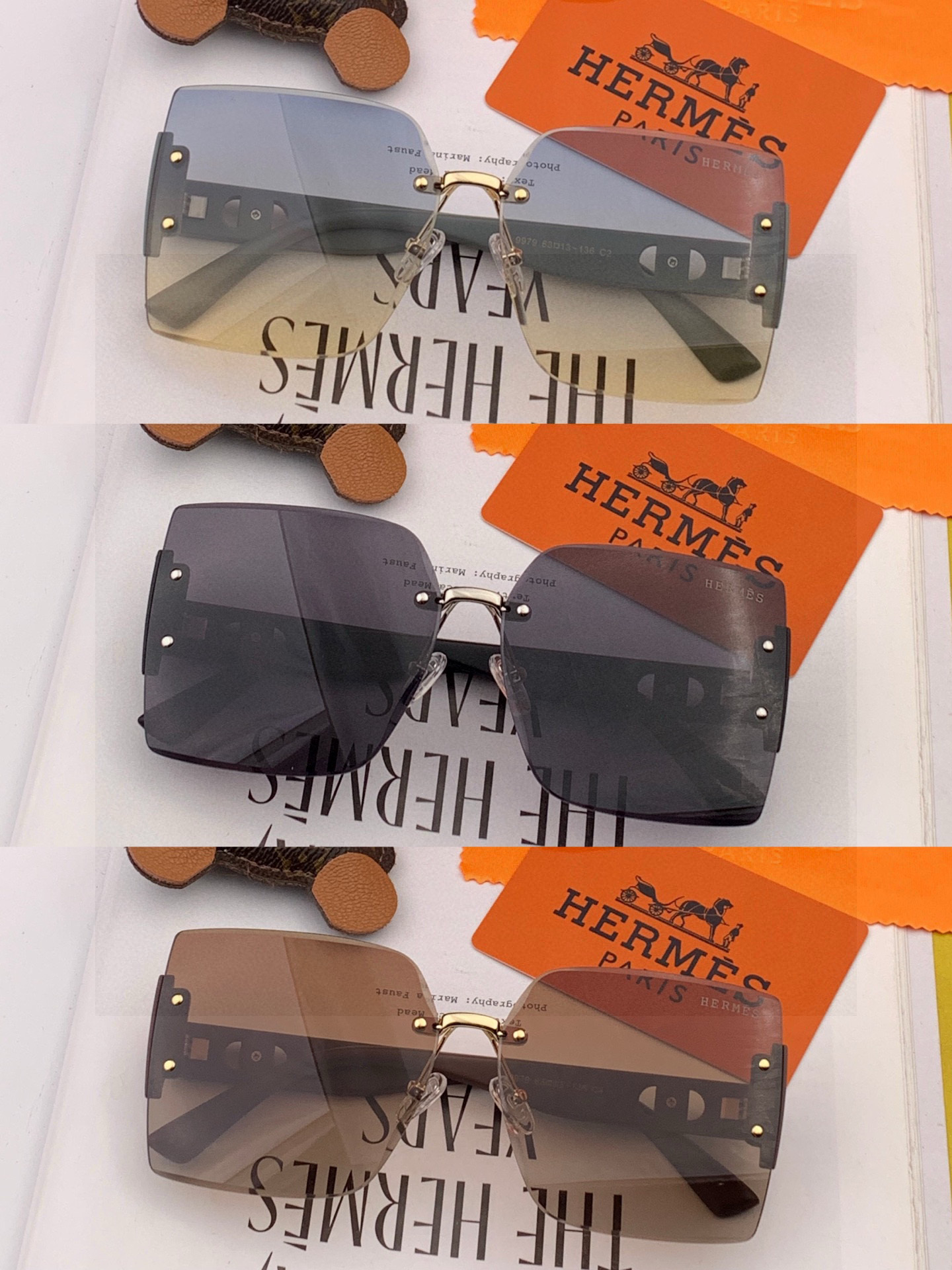 爱马仕 经典的方框设计，不挑脸型，无论搭配大衣还是连衣裙都非常显气质镜片预防紫外线 型号：H9997