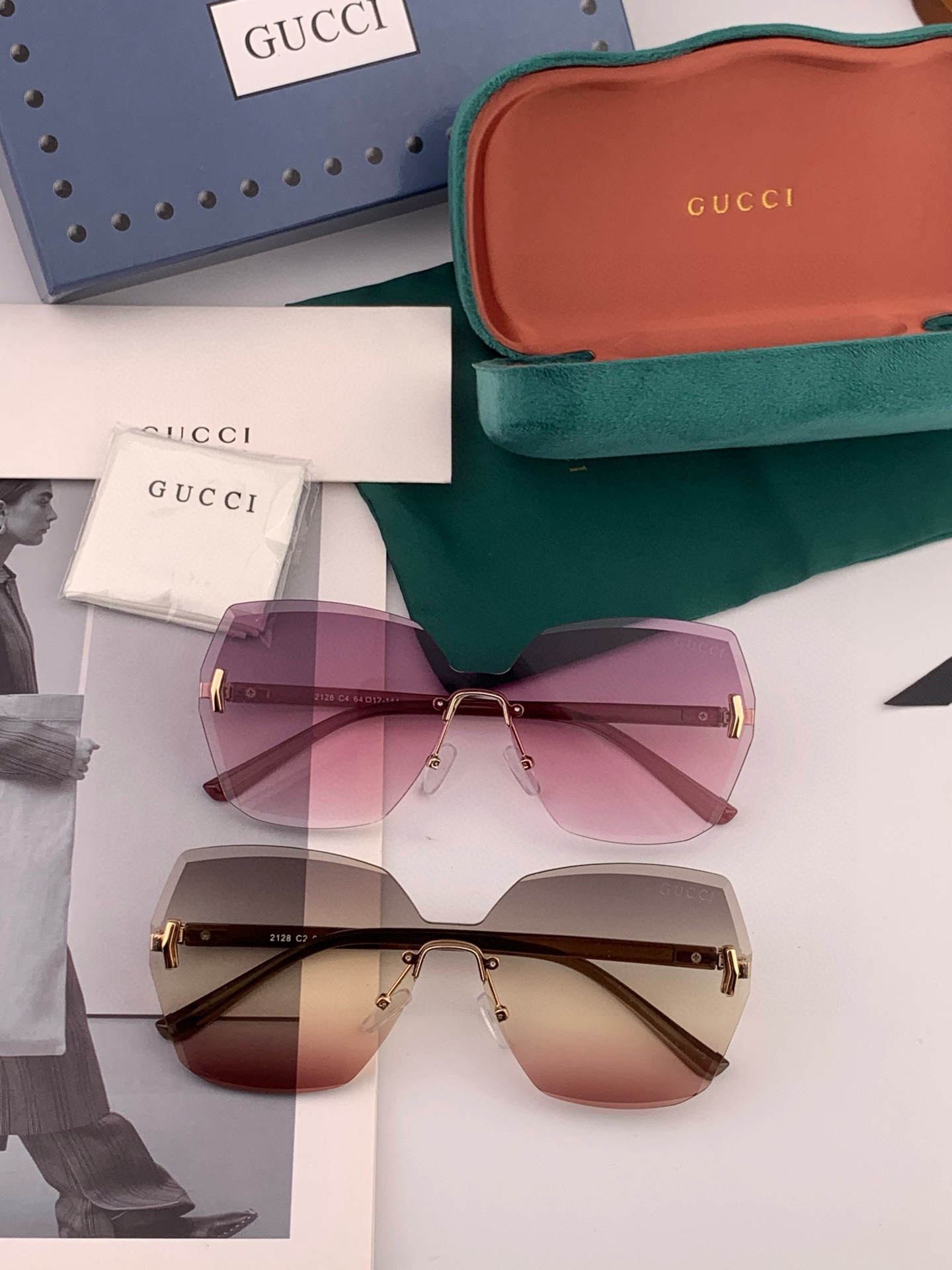 GUCCI 新款连体尼龙偏光太眼镜，无框钻石 切边更有质感，大气女人范儿，大脸小脸都好看 ！型号：G49