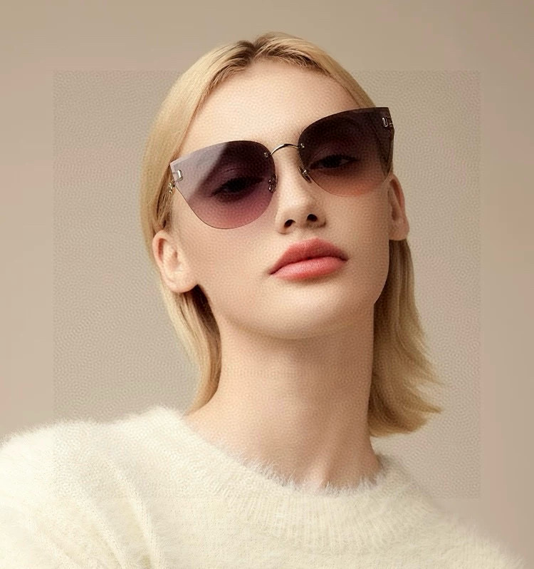 【尼龙偏光系列】爱马仕无框太阳镜墨方框设计，不挑脸型，无论搭配大衣还是连衣裙都非常显气质尼龙偏光镜片预防