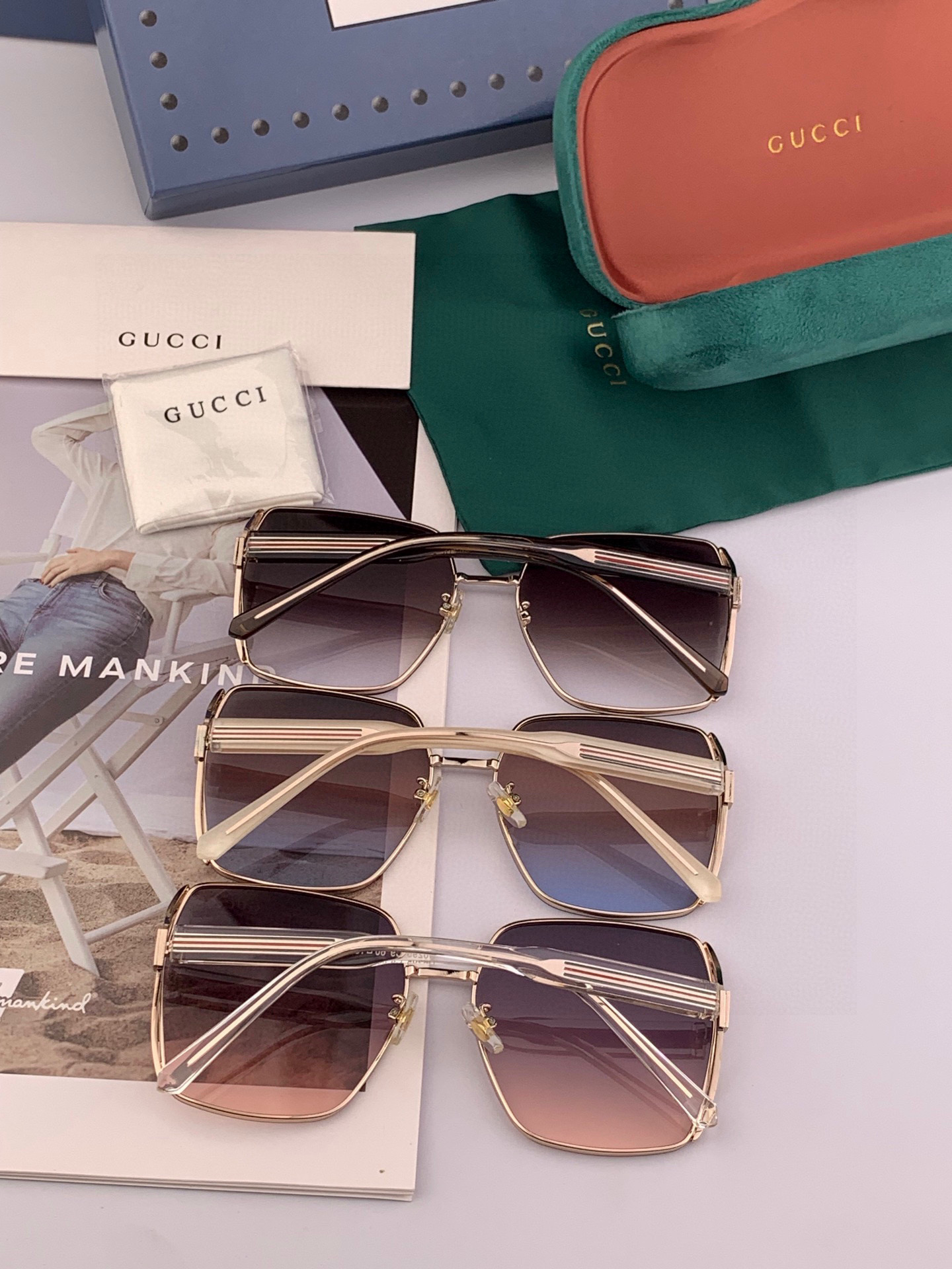 GUCC*新款太阳镜太漂亮的款,爆到断货。镜片采用尼龙材质,透光度清晰的同时又保护眼睛,镜框采用环保无磁