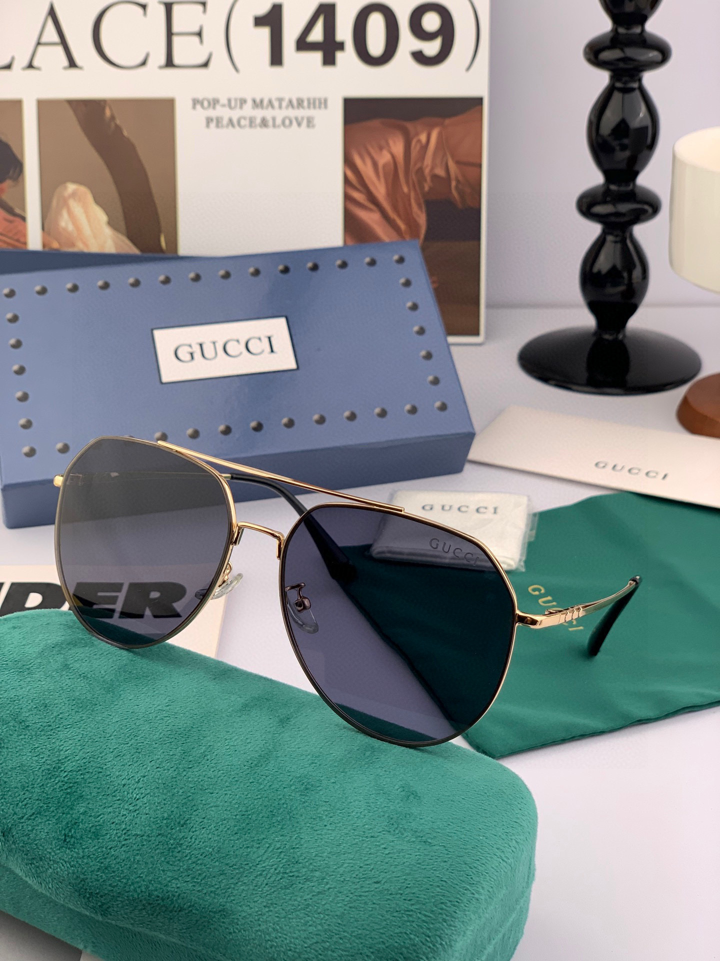 GUCCI 男款炫彩飞行员偏光太阳镜 ❤️材质：高清尼龙加厚卡槽高清偏光镜片 🌹无边框镜架💕颜👍型号：G