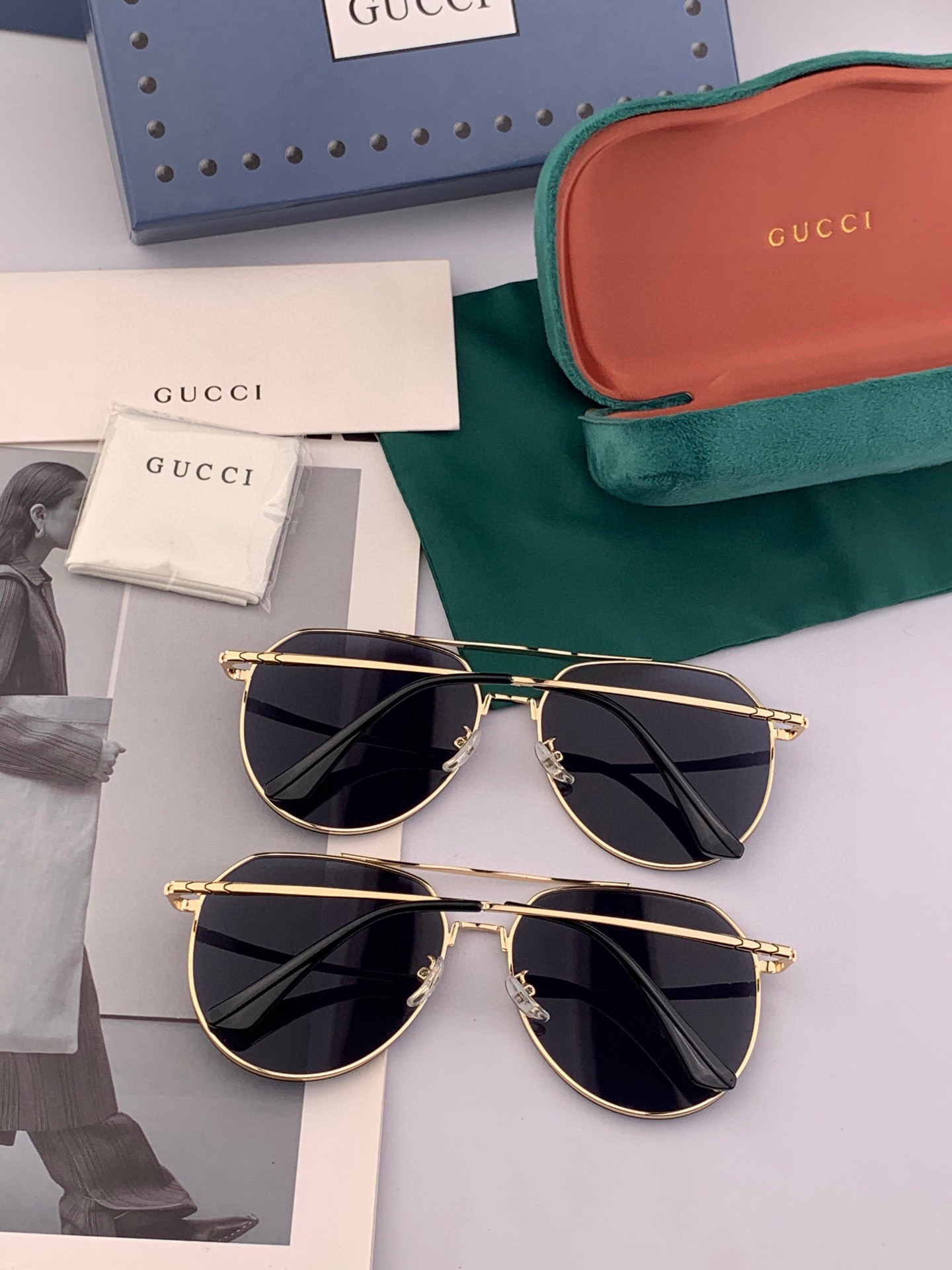 GUCCI 男款炫彩飞行员偏光太阳镜 ❤️材质：高清尼龙加厚卡槽高清偏光镜片 🌹无边框镜架💕颜👍型号：G