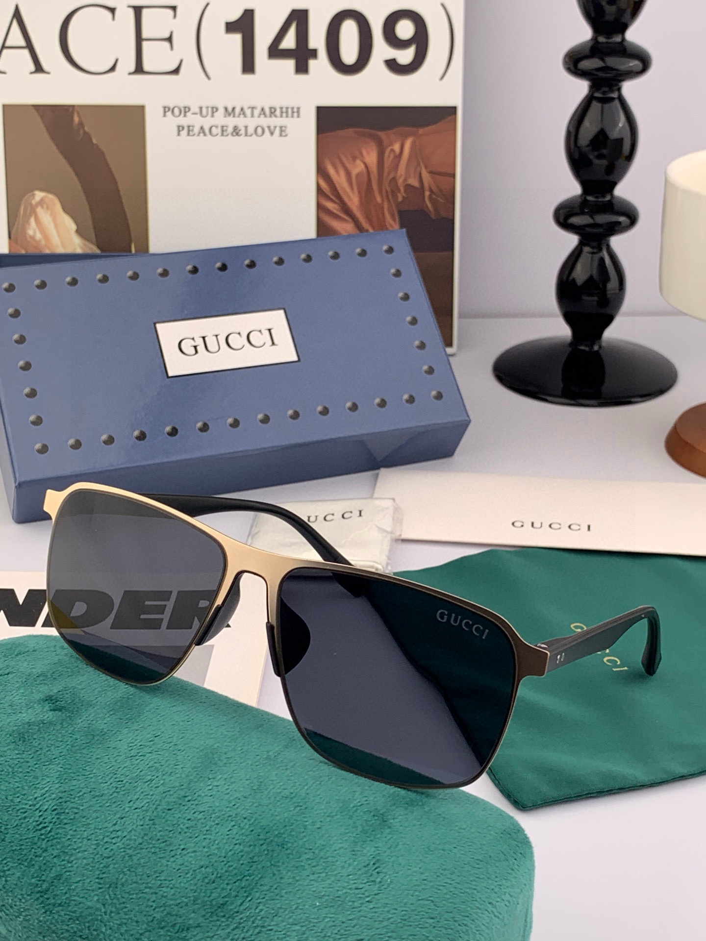 GUCCI 男款炫彩飞行员偏光太阳镜 ❤️材质：高清尼龙加厚卡槽高清偏光镜片 🌹无边框镜架💕颜👍型号：G