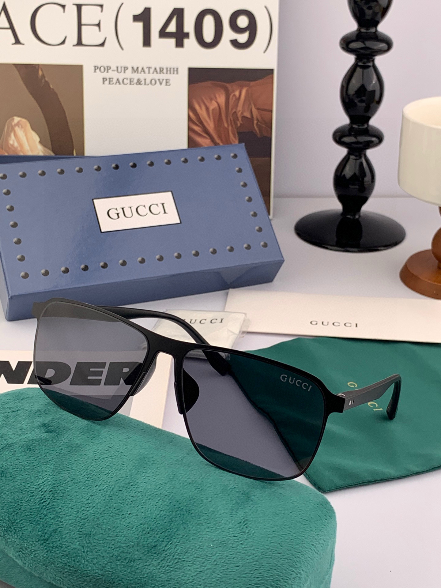 GUCCI 男款炫彩飞行员偏光太阳镜 ❤️材质：高清尼龙加厚卡槽高清偏光镜片 🌹无边框镜架💕颜👍型号：G