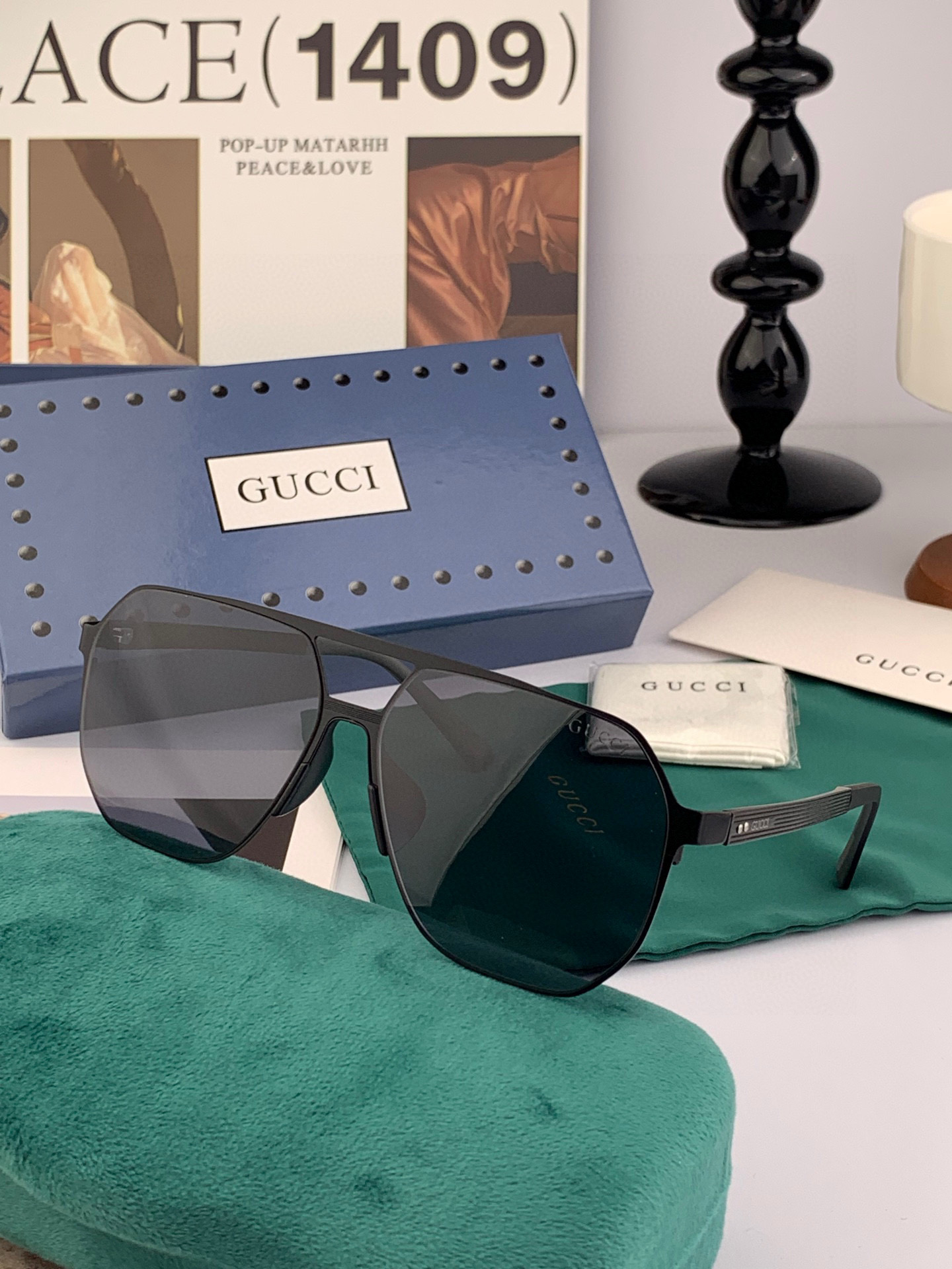 GUCCI 男款炫彩飞行员偏光太阳镜 ❤️材质：高清尼龙加厚卡槽高清偏光镜片 🌹无边框镜架💕颜👍型号：G