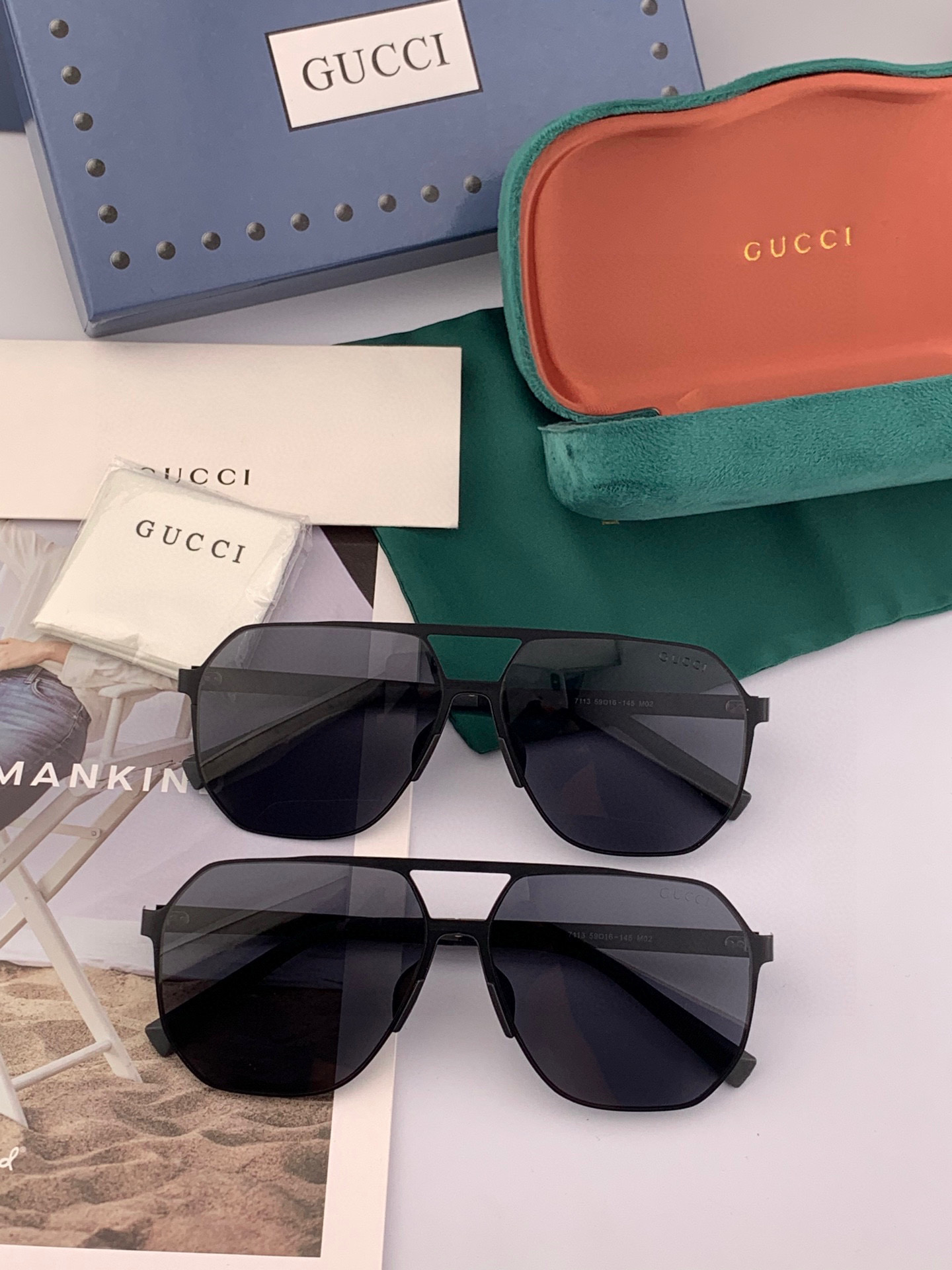 GUCCI 男款炫彩飞行员偏光太阳镜 ❤️材质：高清尼龙加厚卡槽高清偏光镜片 🌹无边框镜架💕颜👍型号：G