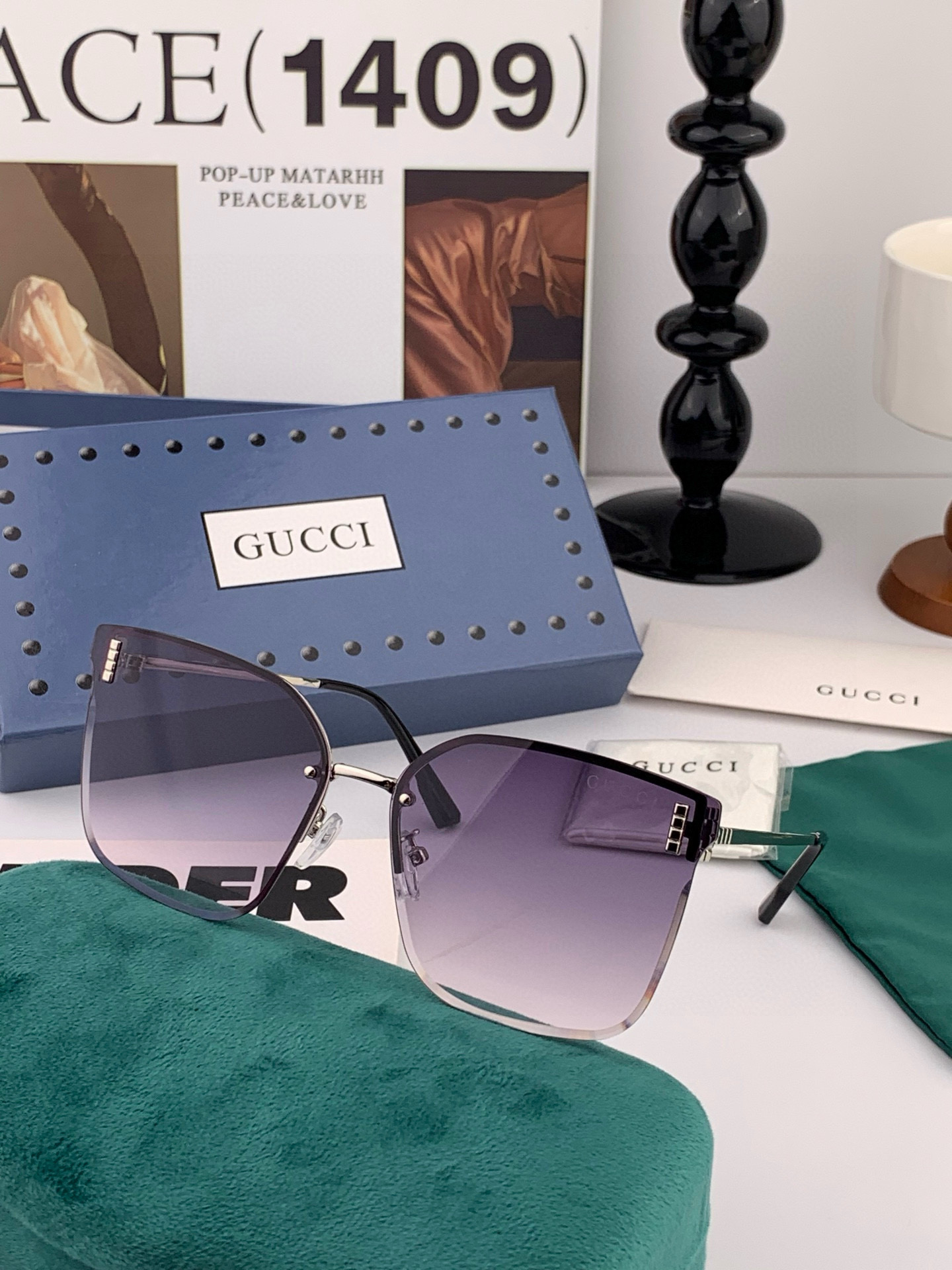 GUCCI 2025开春新款 最新款无框太阳镜 各路网红纷纷带起气场满分‼️ 俏皮甜美.上脸效果更佳.金