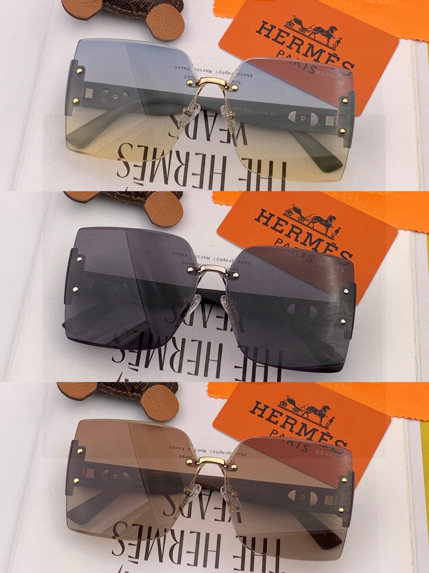 爱马仕 经典的方框设计，不挑脸型，无论搭配大衣还是连衣裙都非常显气质镜片预防紫外线 型号：H9997