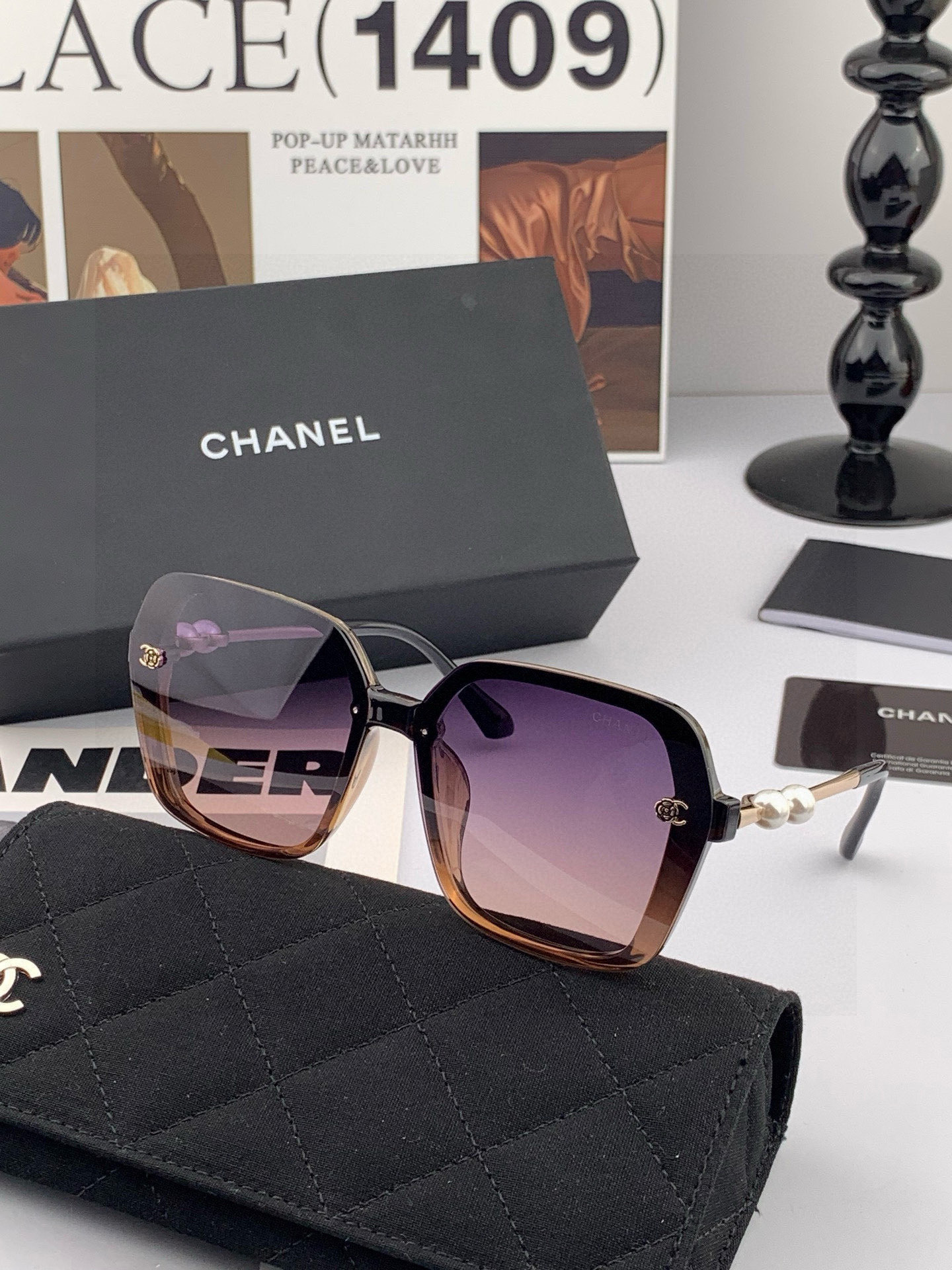 🔺CHANEL🔻2025官方早春新款，众多明星同款[色]香奈儿‼️‼️新款珍珠大框偏光墨镜 ，🌈🌈宝丽来