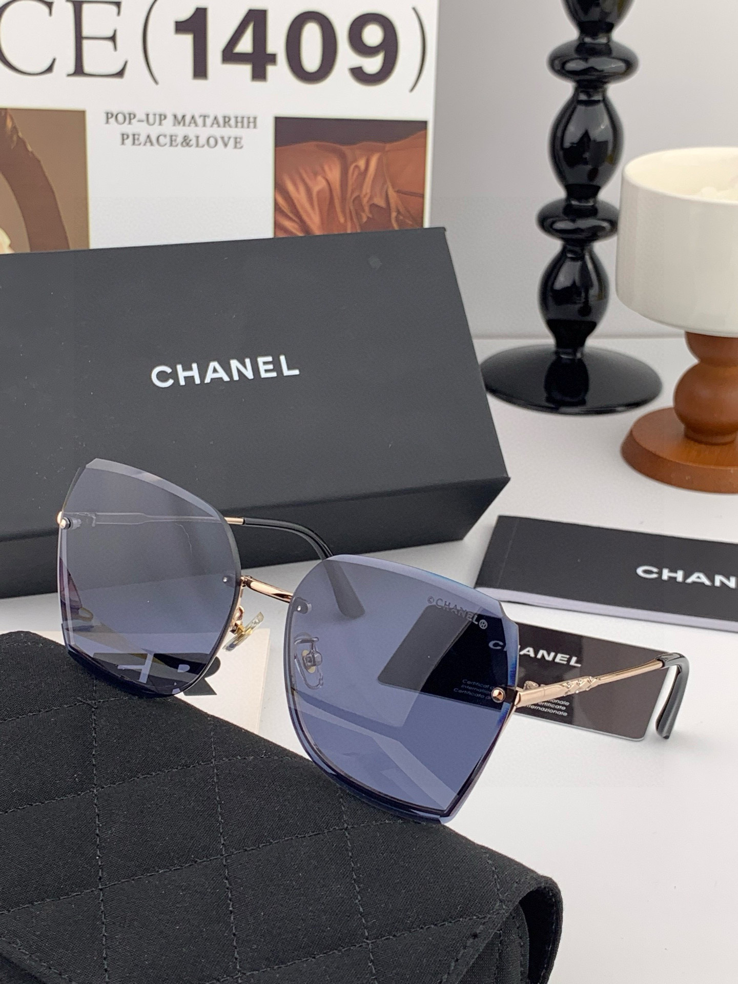 【CHANEL】香奈儿 新款尼龙偏光太眼镜，无框钻石 切边更有质感，大气女人范儿，大脸小脸都好看 ！型号