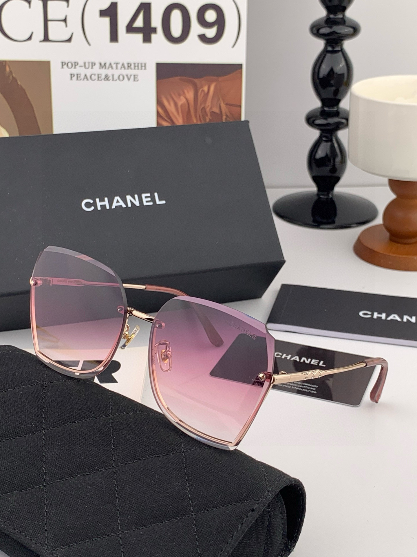 【CHANEL】香奈儿 新款尼龙偏光太眼镜，无框钻石 切边更有质感，大气女人范儿，大脸小脸都好看 ！型号