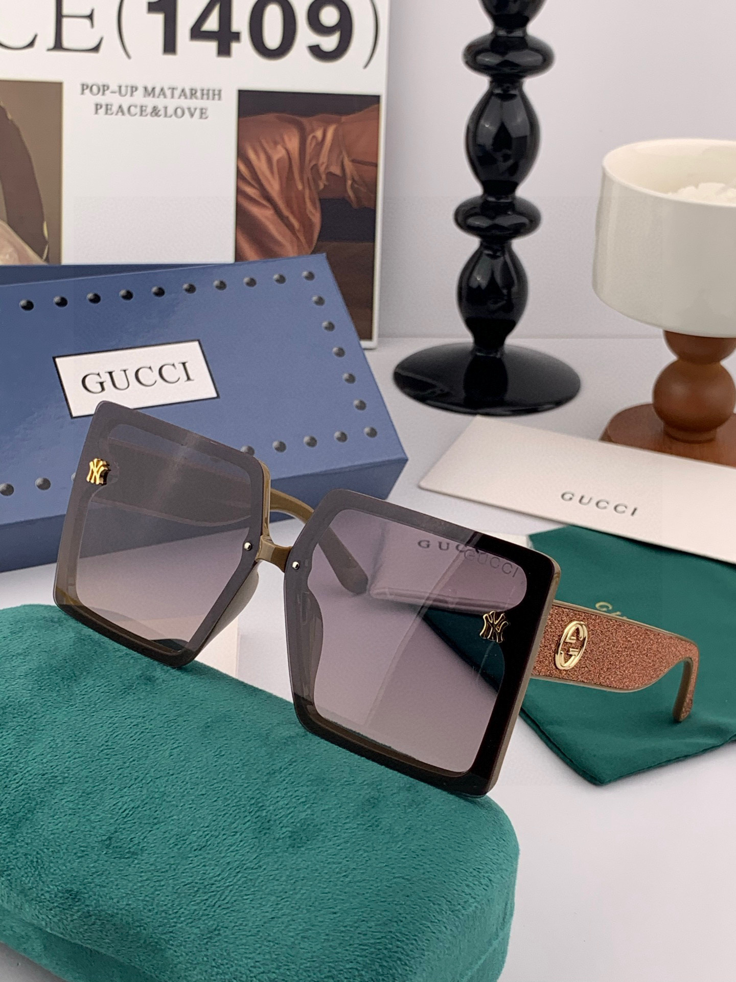 【TR偏光系列】Gucci联名系列限量版经典的方框设计，不挑脸型，无论搭配大衣还是连衣裙都非常显气质 偏