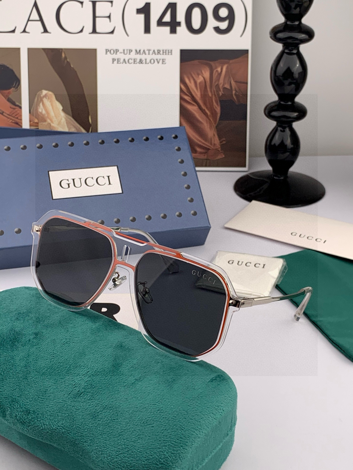 GUCCI 男款炫彩飞行员偏光太阳镜 ❤️材质：高清尼龙加厚卡槽高清偏光镜片 🌹无边框镜架💕颜👍型号：G