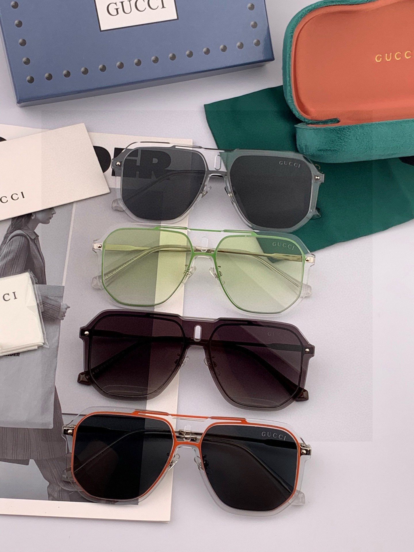 GUCCI 男款炫彩飞行员偏光太阳镜 ❤️材质：高清尼龙加厚卡槽高清偏光镜片 🌹无边框镜架💕颜👍型号：G