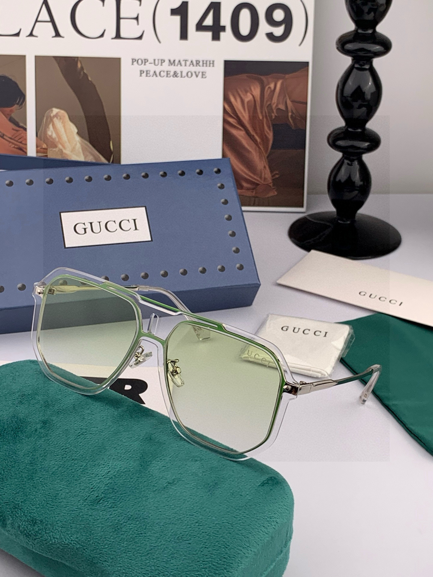 GUCCI 男款炫彩飞行员偏光太阳镜 ❤️材质：高清尼龙加厚卡槽高清偏光镜片 🌹无边框镜架💕颜👍型号：G