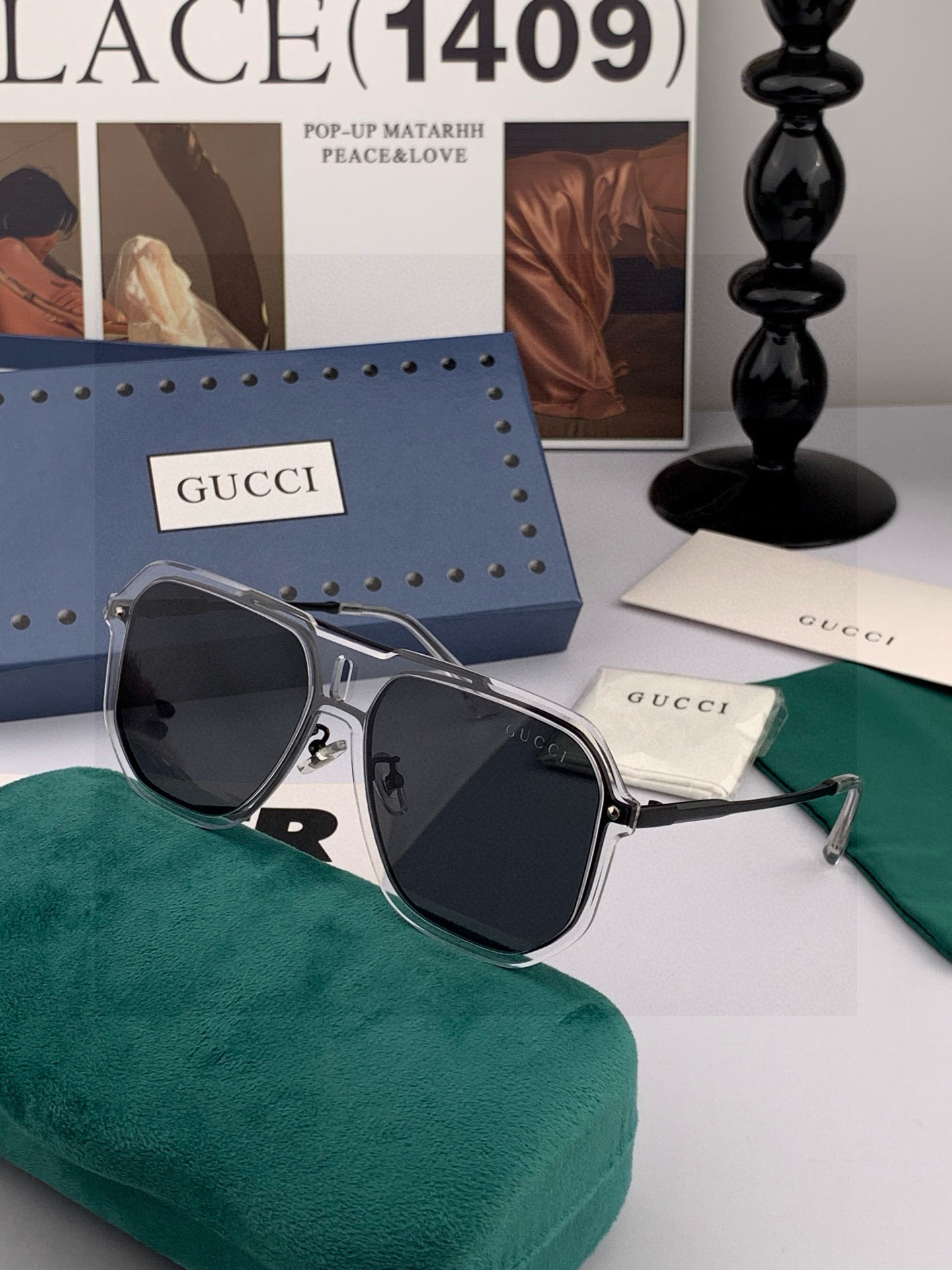 GUCCI 男款炫彩飞行员偏光太阳镜 ❤️材质：高清尼龙加厚卡槽高清偏光镜片 🌹无边框镜架💕颜👍型号：G