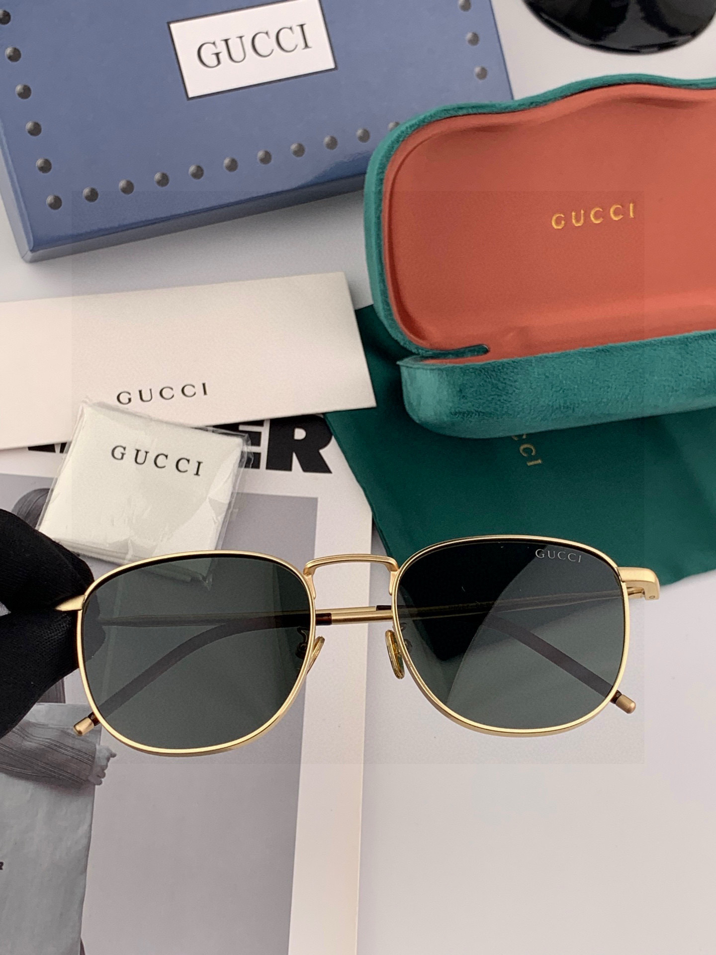 Gucci 。 高品质男女款墨镜 👍 进口宝丽来偏光镜片 。 开车钓鱼都可 。百搭显瘦墨镜韩版男士飞行员