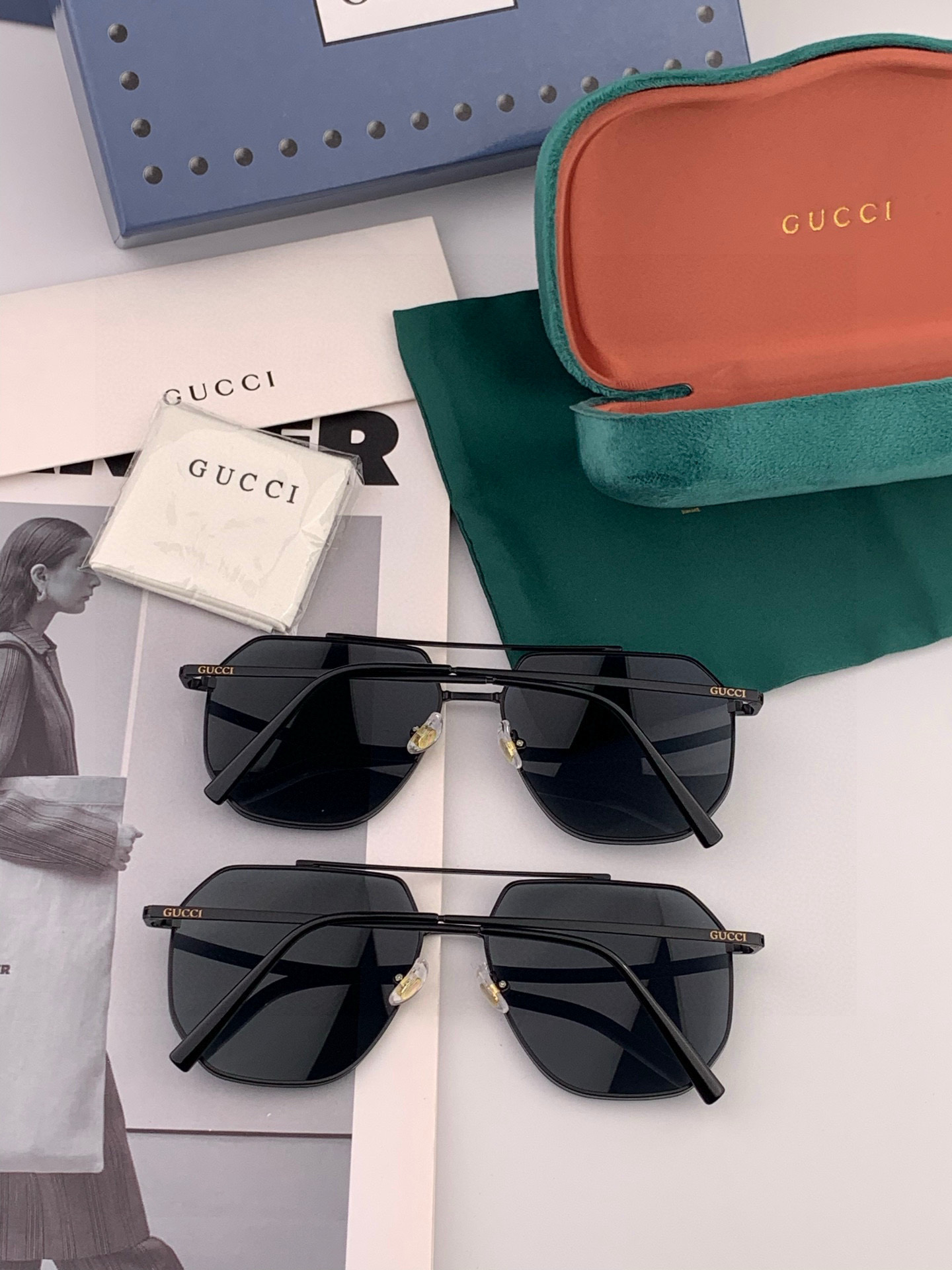 GUCCI 男款炫彩飞行员偏光太阳镜 ❤️材质：高清尼龙加厚卡槽高清偏光镜片 🌹无边框镜架💕颜👍型号：G