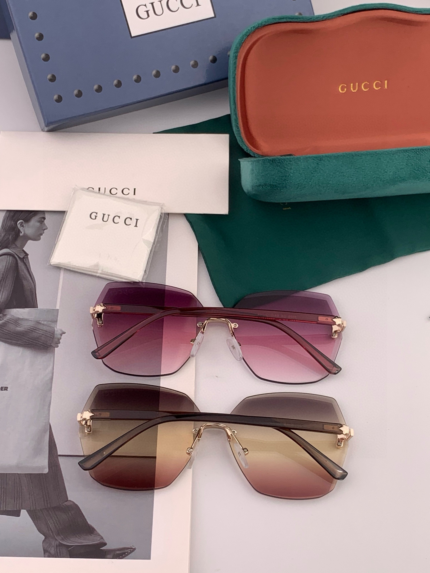 GUCCI 新款连体尼龙偏光太眼镜，无框钻石 切边更有质感，大气女人范儿，大脸小脸都好看 ！型号：G49