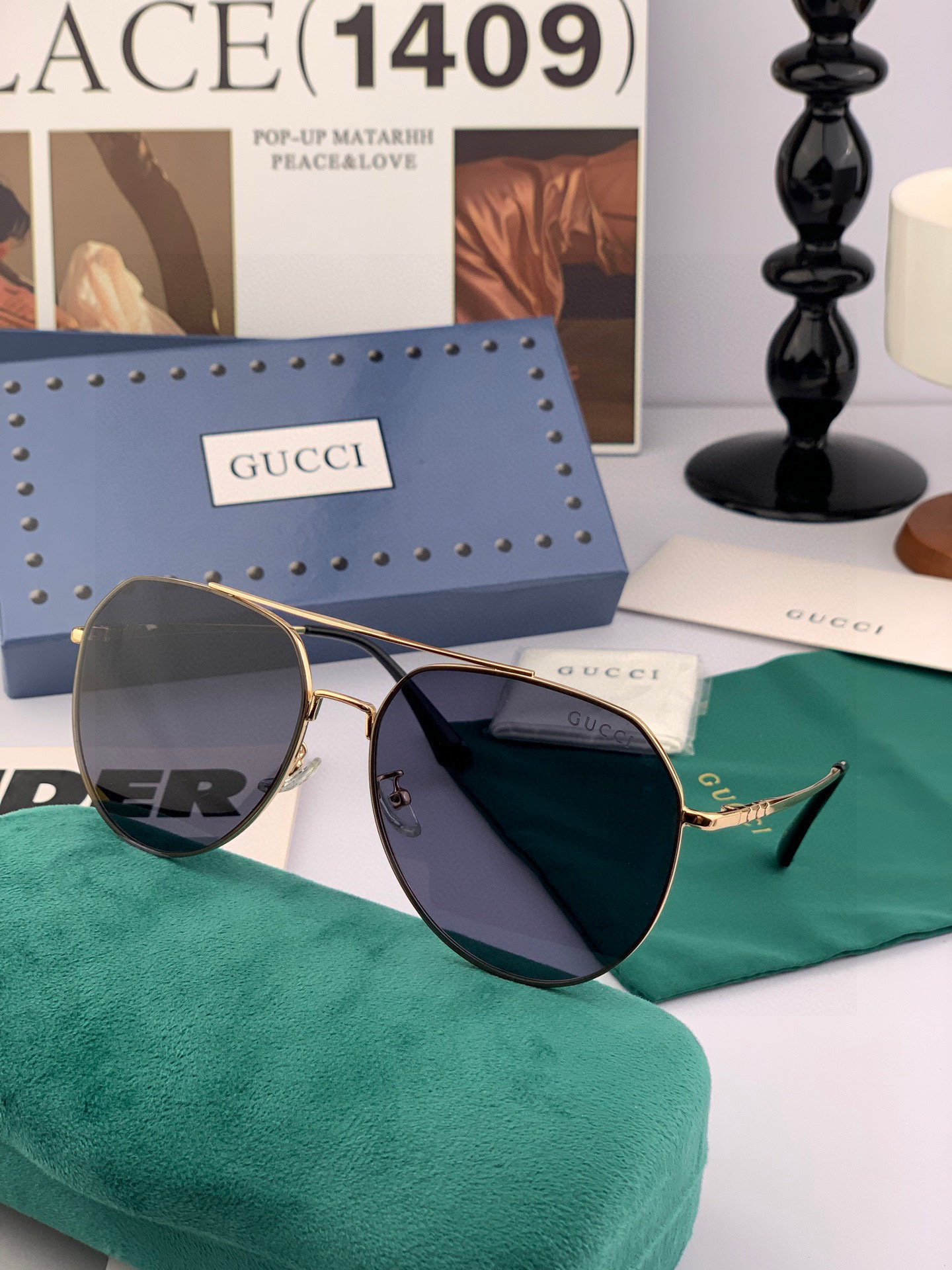 GUCCI 男款炫彩飞行员偏光太阳镜 ❤️材质：高清尼龙加厚卡槽高清偏光镜片 🌹无边框镜架💕颜👍型号：G