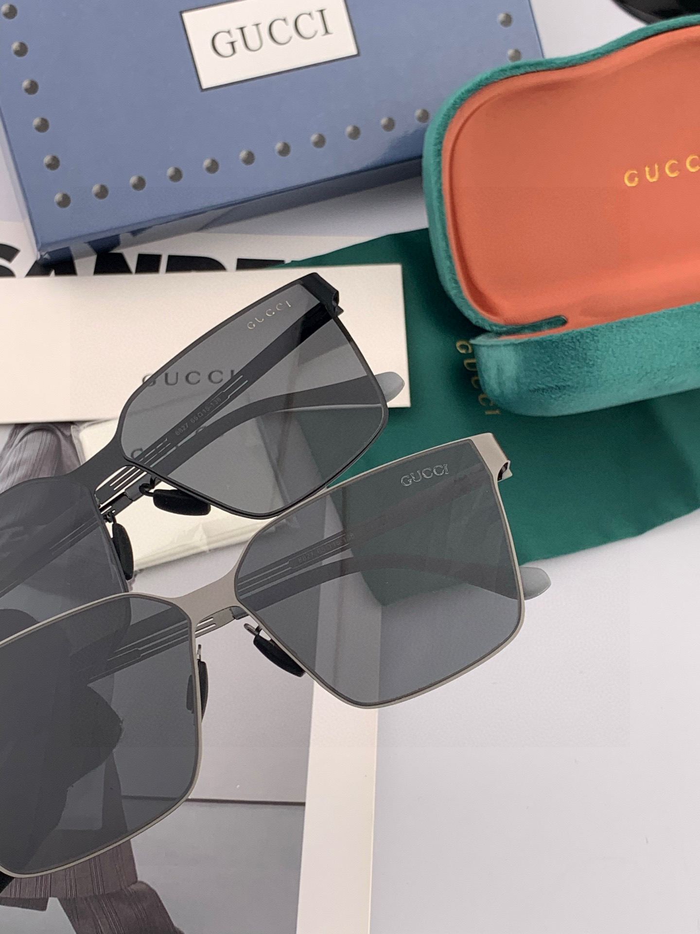 GUCCI 男款炫彩飞行员偏光太阳镜 ❤️材质：高清尼龙加厚卡槽高清偏光镜片 🌹无边框镜架💕颜👍型号：G