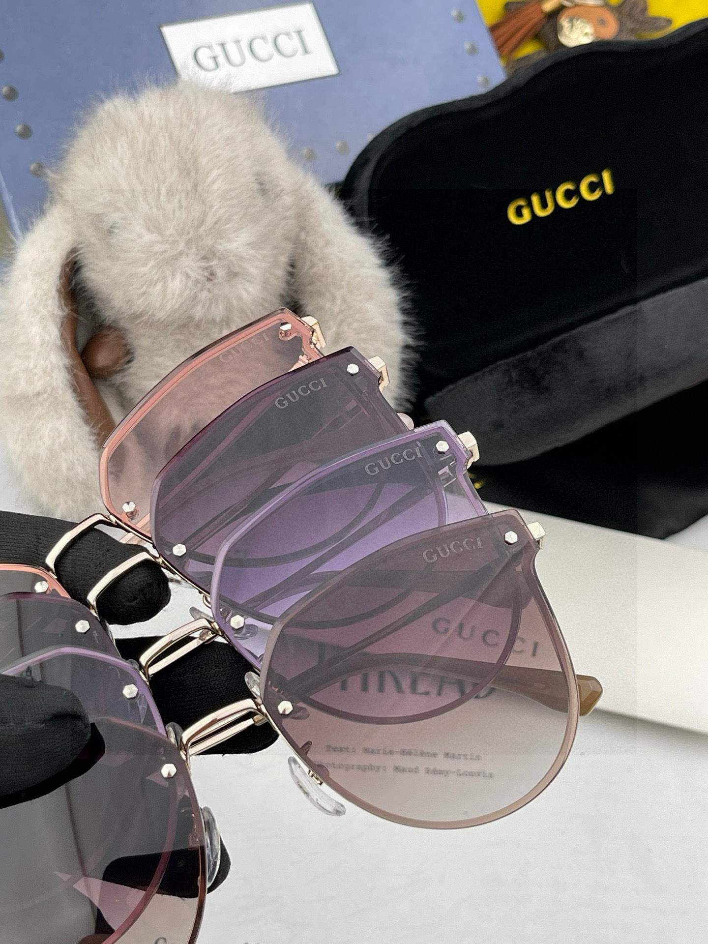 GUCCI 2025开春新款 最新款无框太阳镜 各路网红纷纷带起气场满分‼️ 俏皮甜美.上脸效果更佳.金